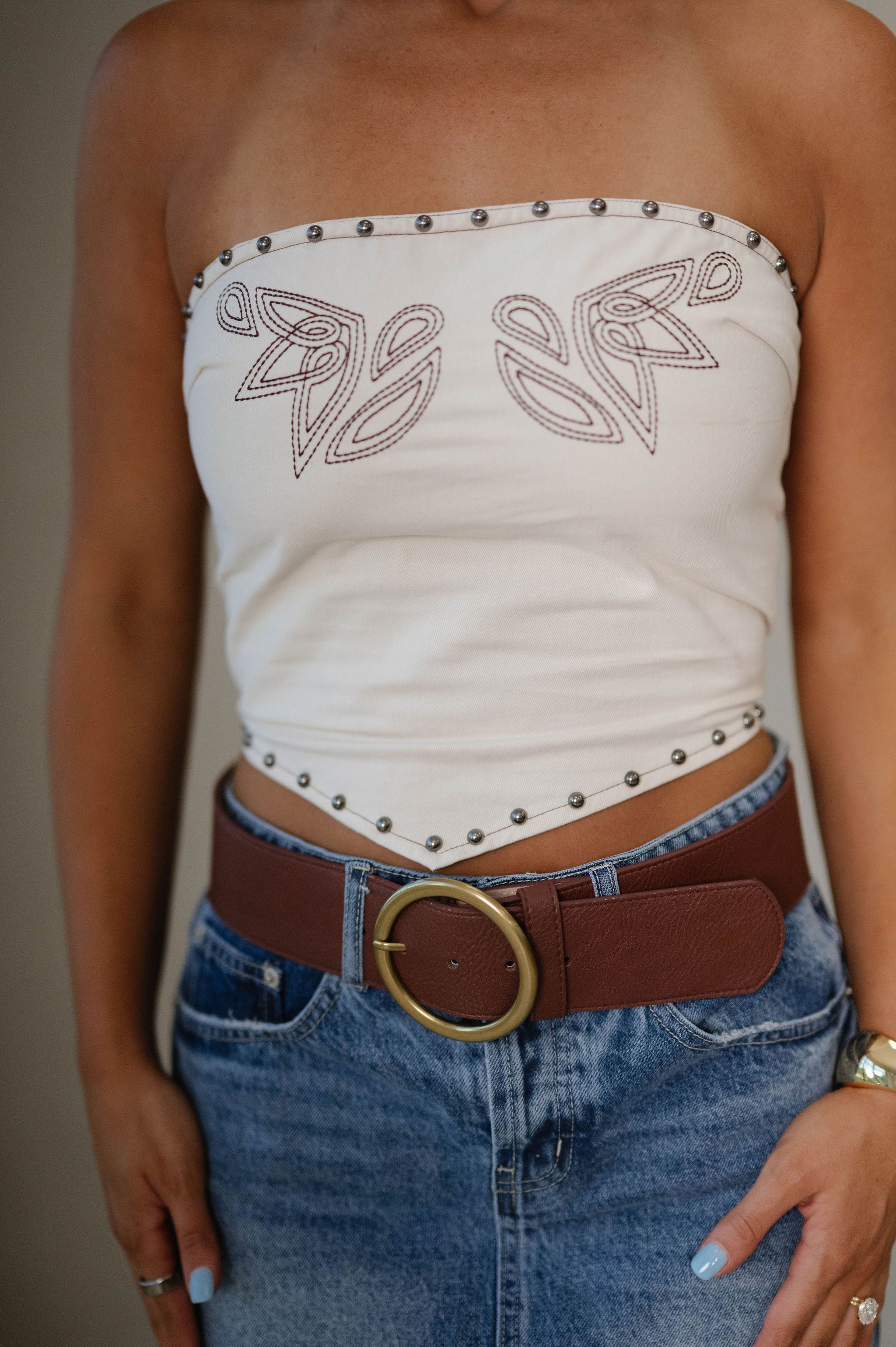 Kylie Embroidered Strapless Top-Cream