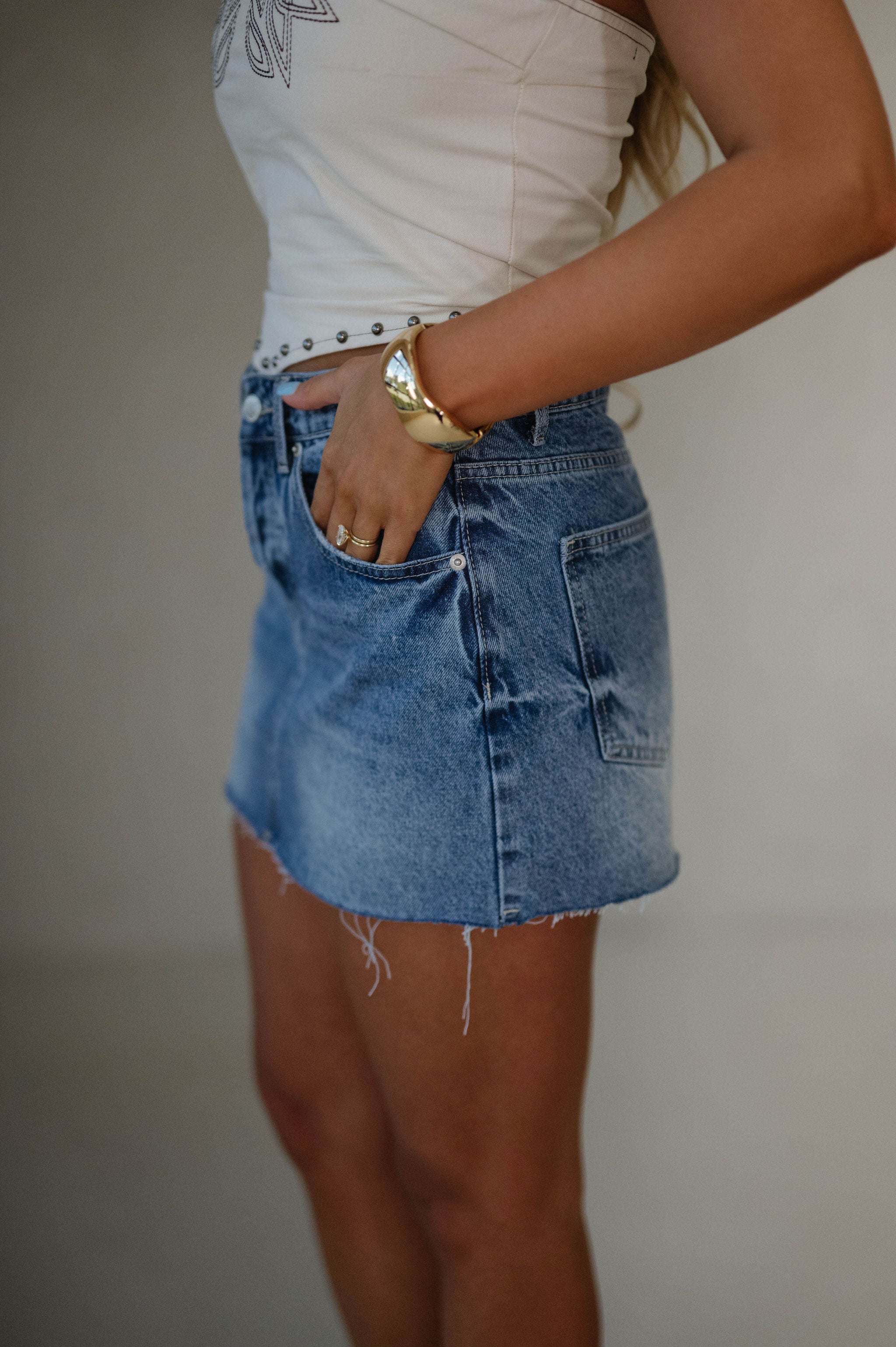 Jane Distressed Mini Skirt-Medium Denim