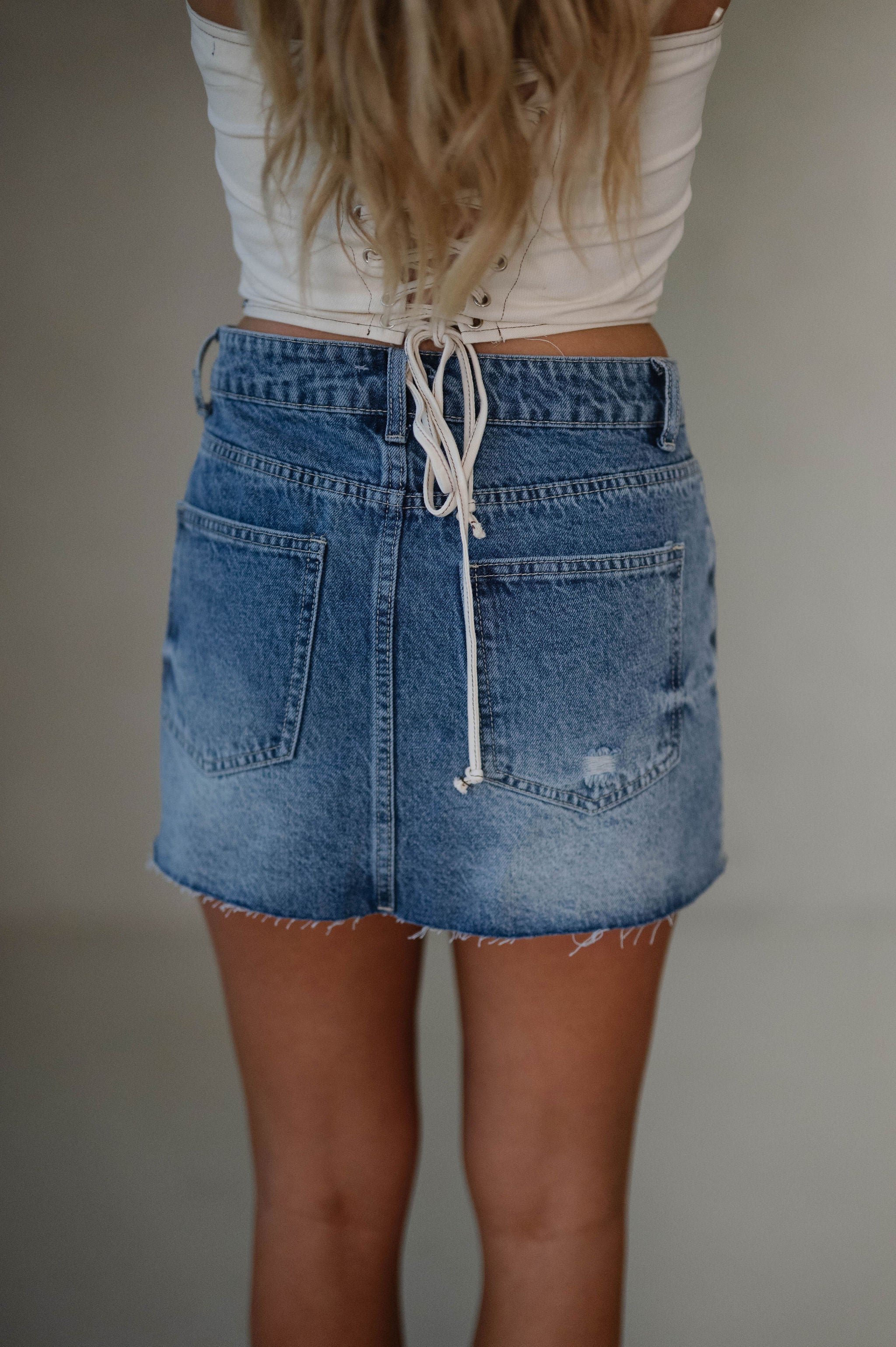 Jane Distressed Mini Skirt-Medium Denim