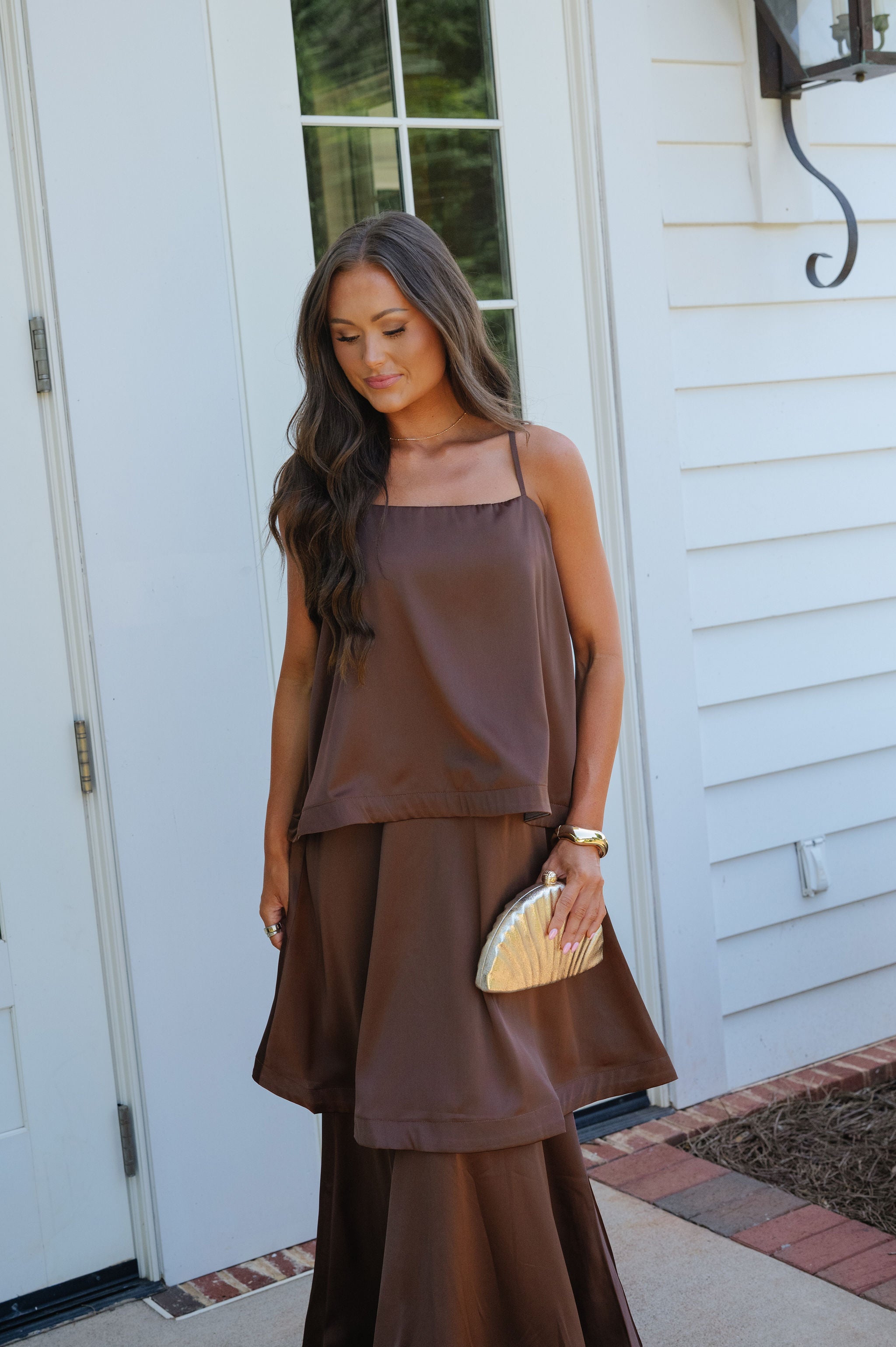 Heather Layered Flowy Maxi Dress-Chocolate