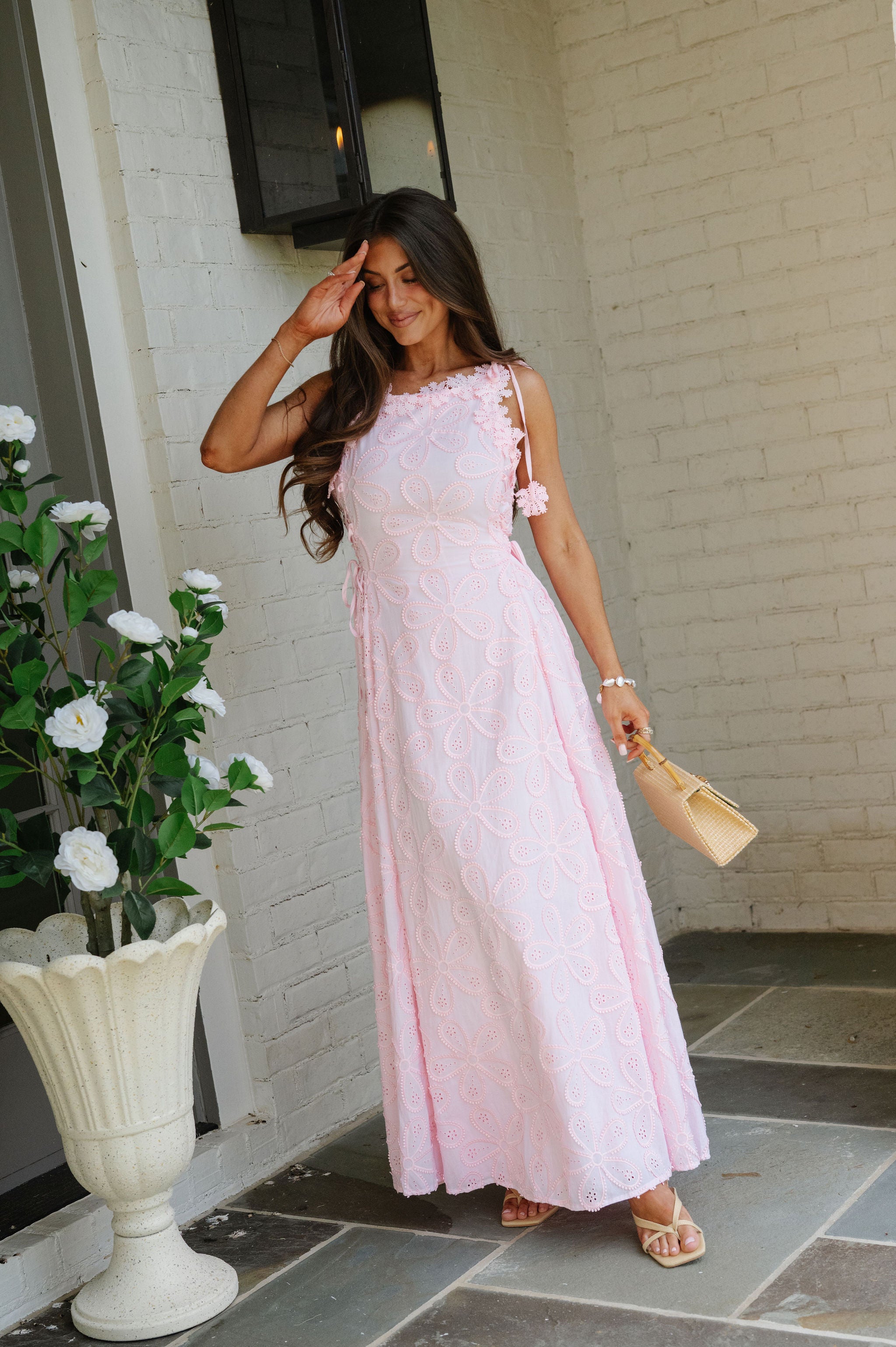 Hollie Eyelet Maxi Dress-Light Pink