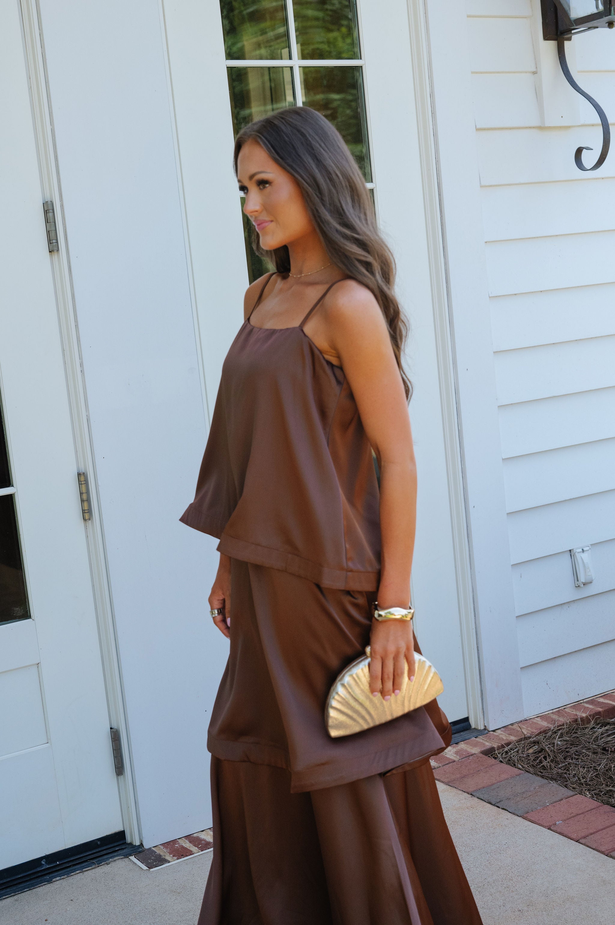 Heather Layered Flowy Maxi Dress-Chocolate