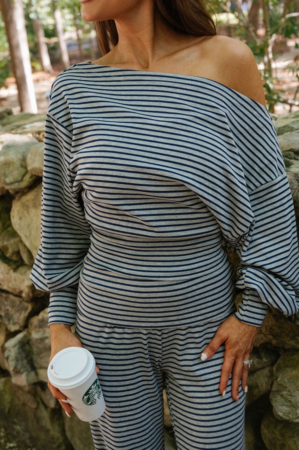 Sailor Stripe Lounge Set-Grey/Navy