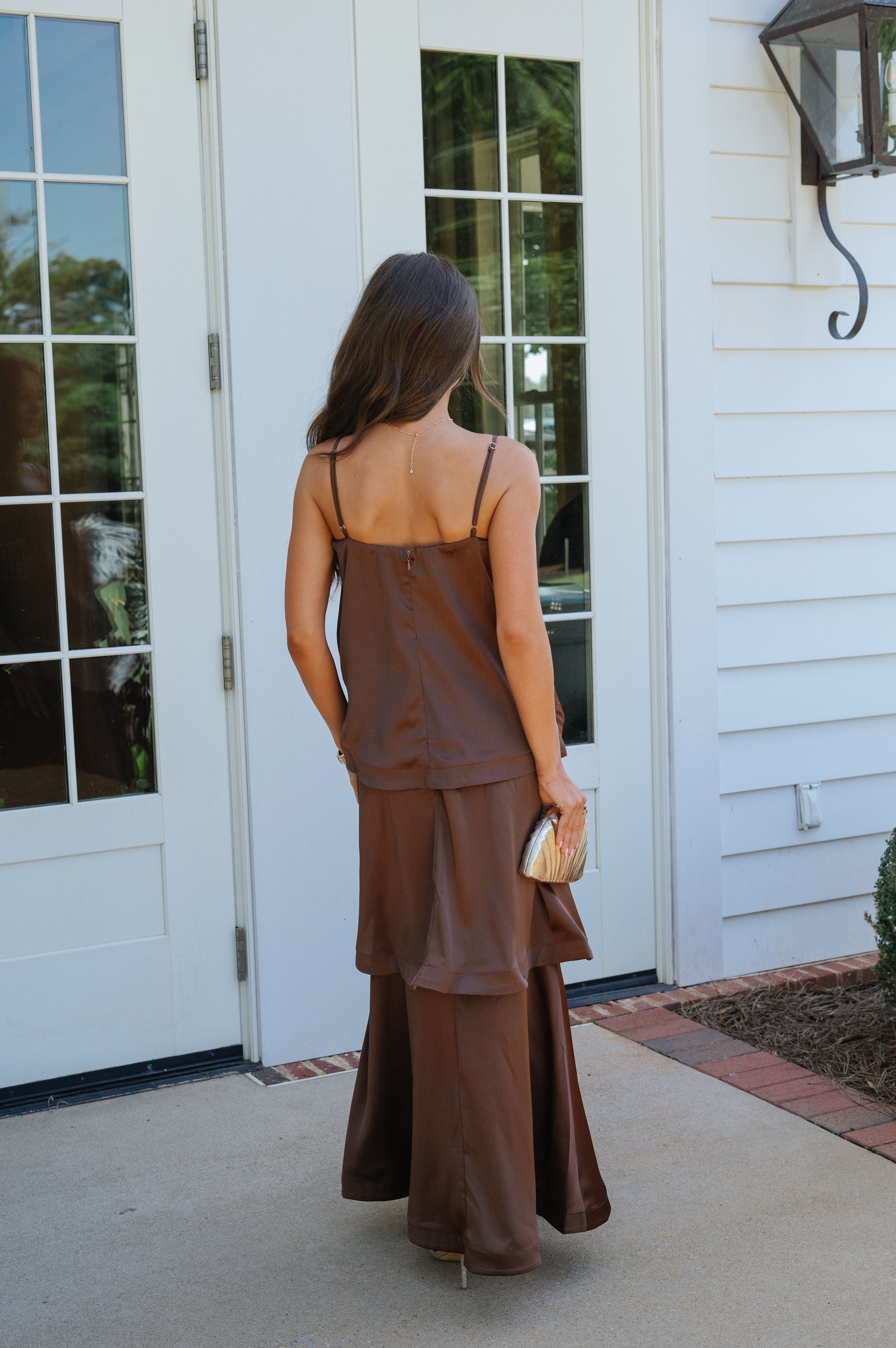 Heather Layered Flowy Maxi Dress-Chocolate