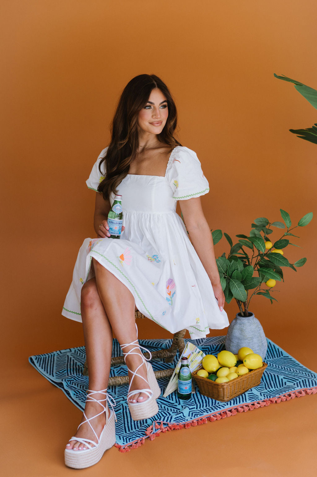 Embroidered Floral Babydoll Dress-Off White