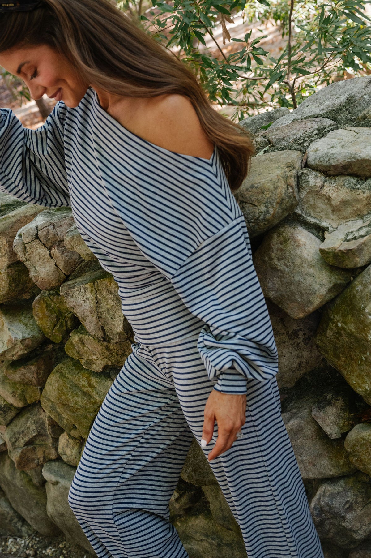 Sailor Stripe Lounge Set-Grey/Navy