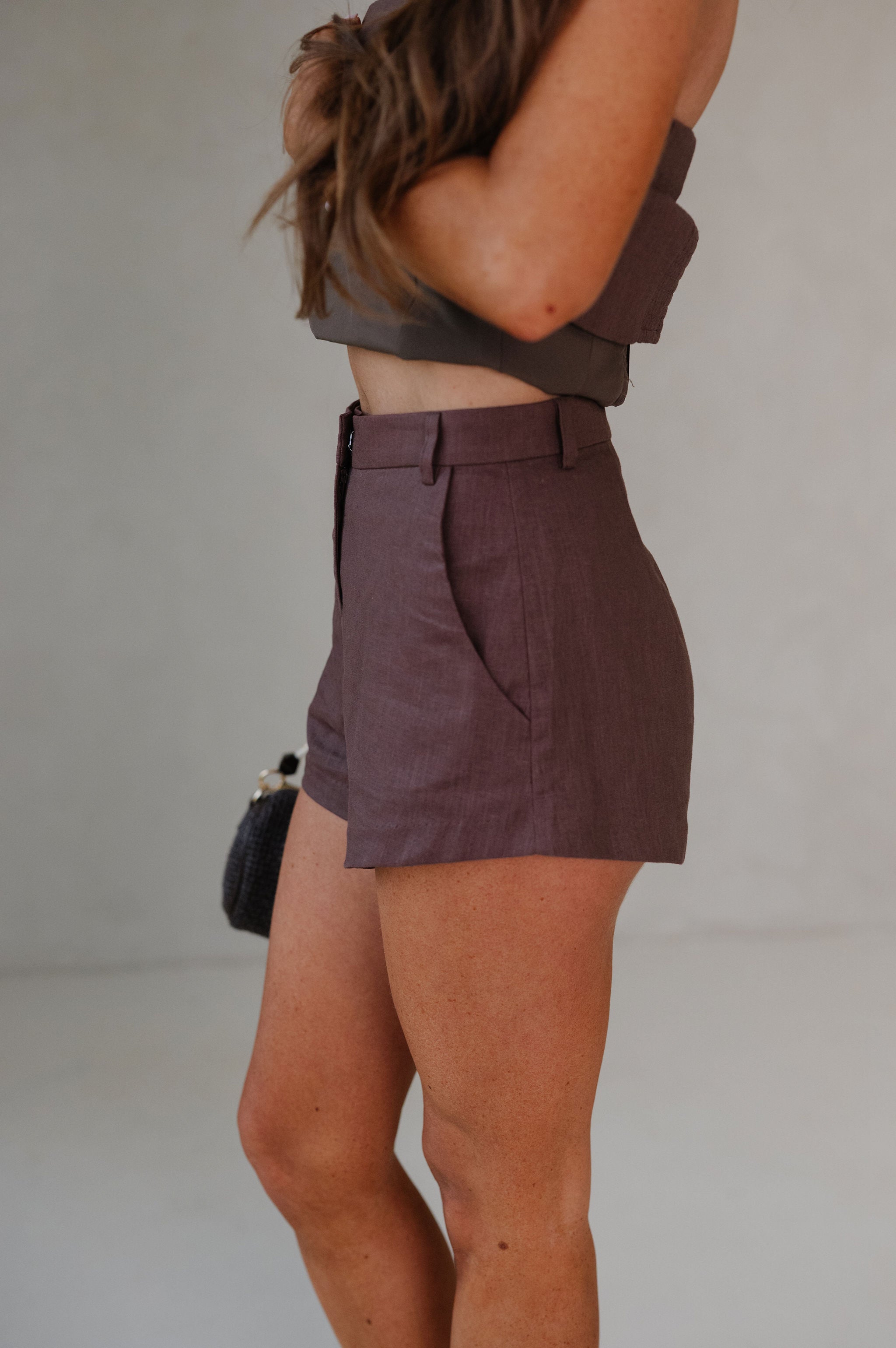 Charlie Linen Shorts Set-Chocolate