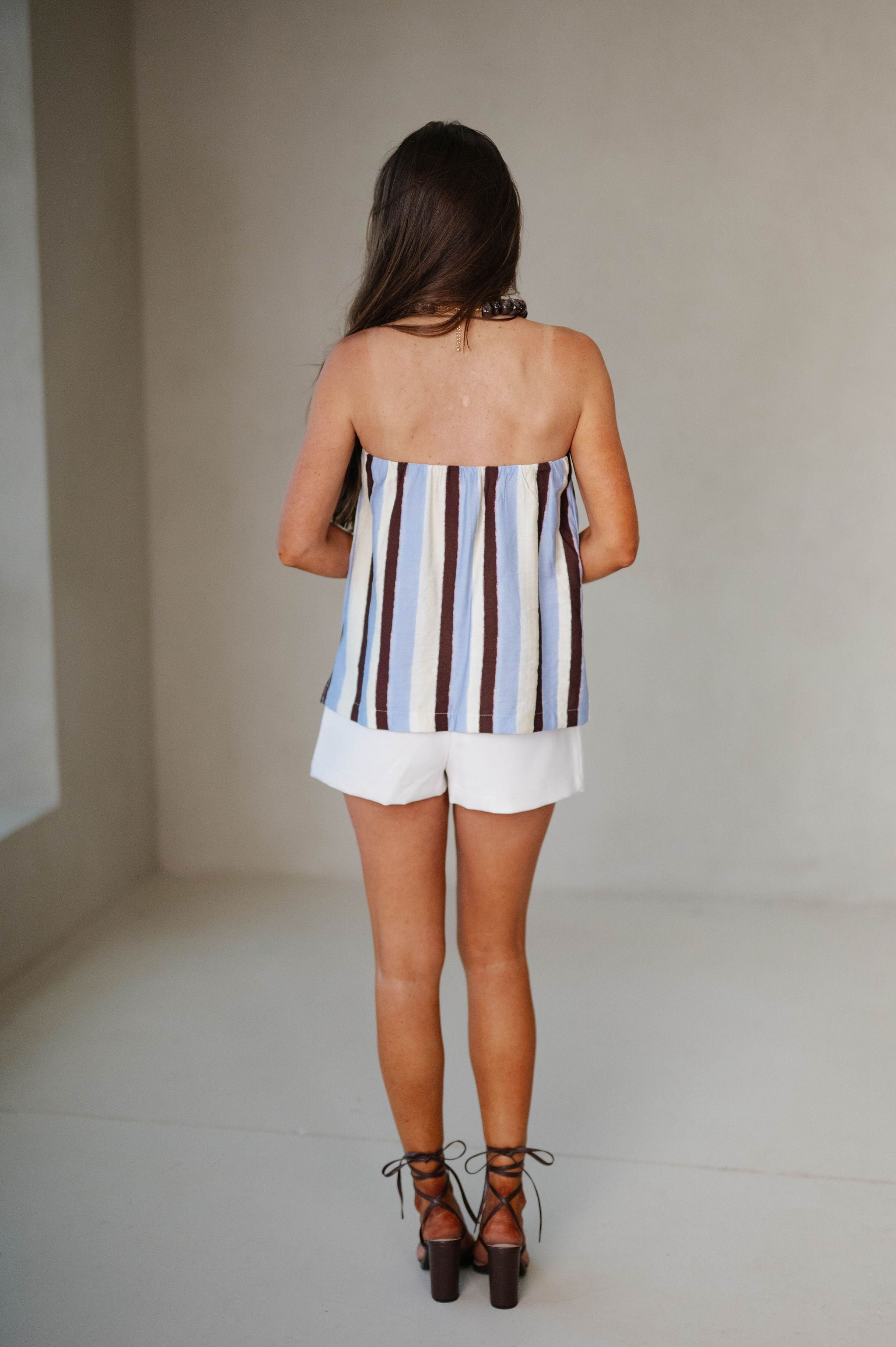 Kenzie Striped Strapless Top-Blue Multi