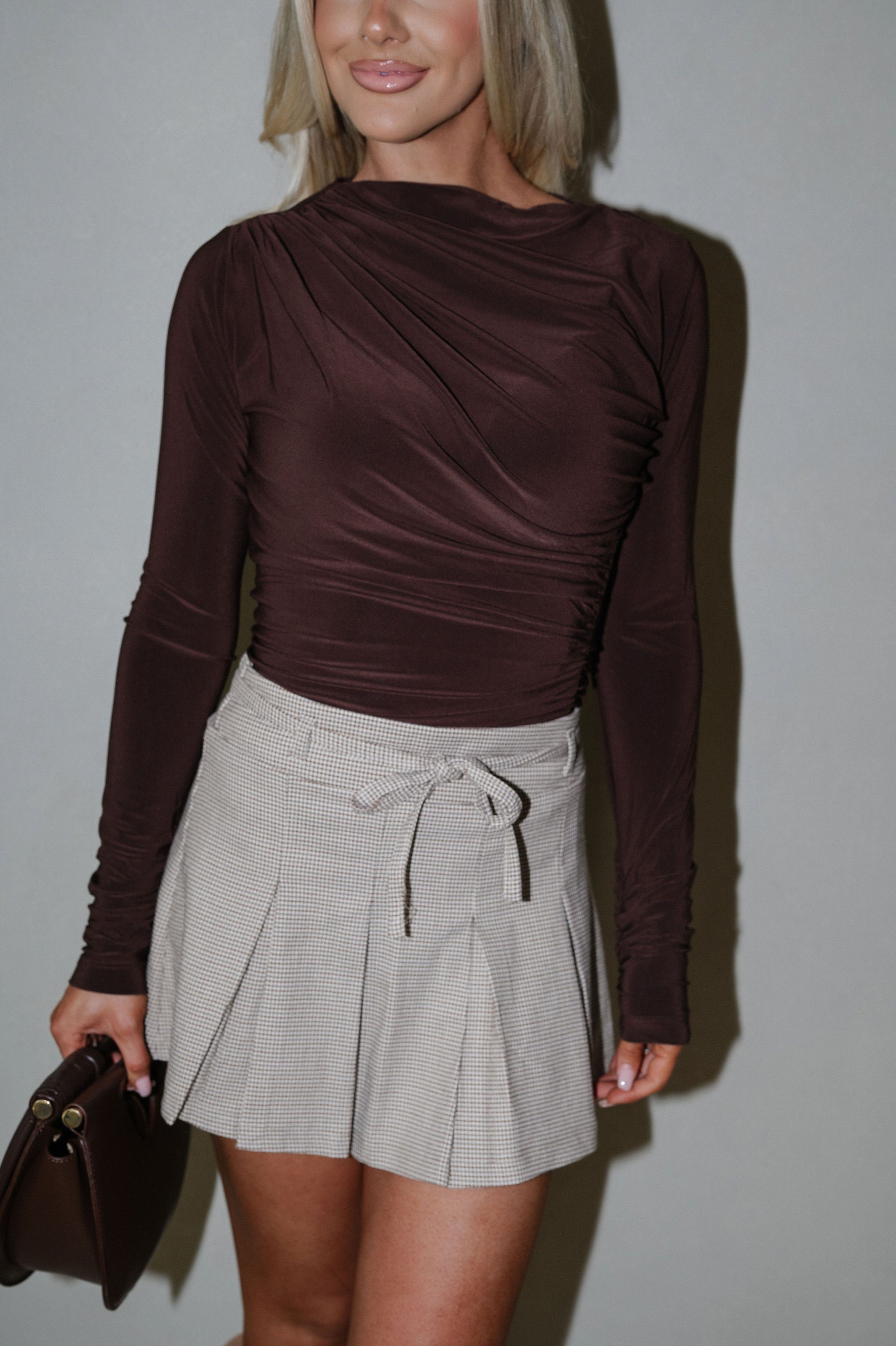 Jada Ruched Top-Chocolate Brown