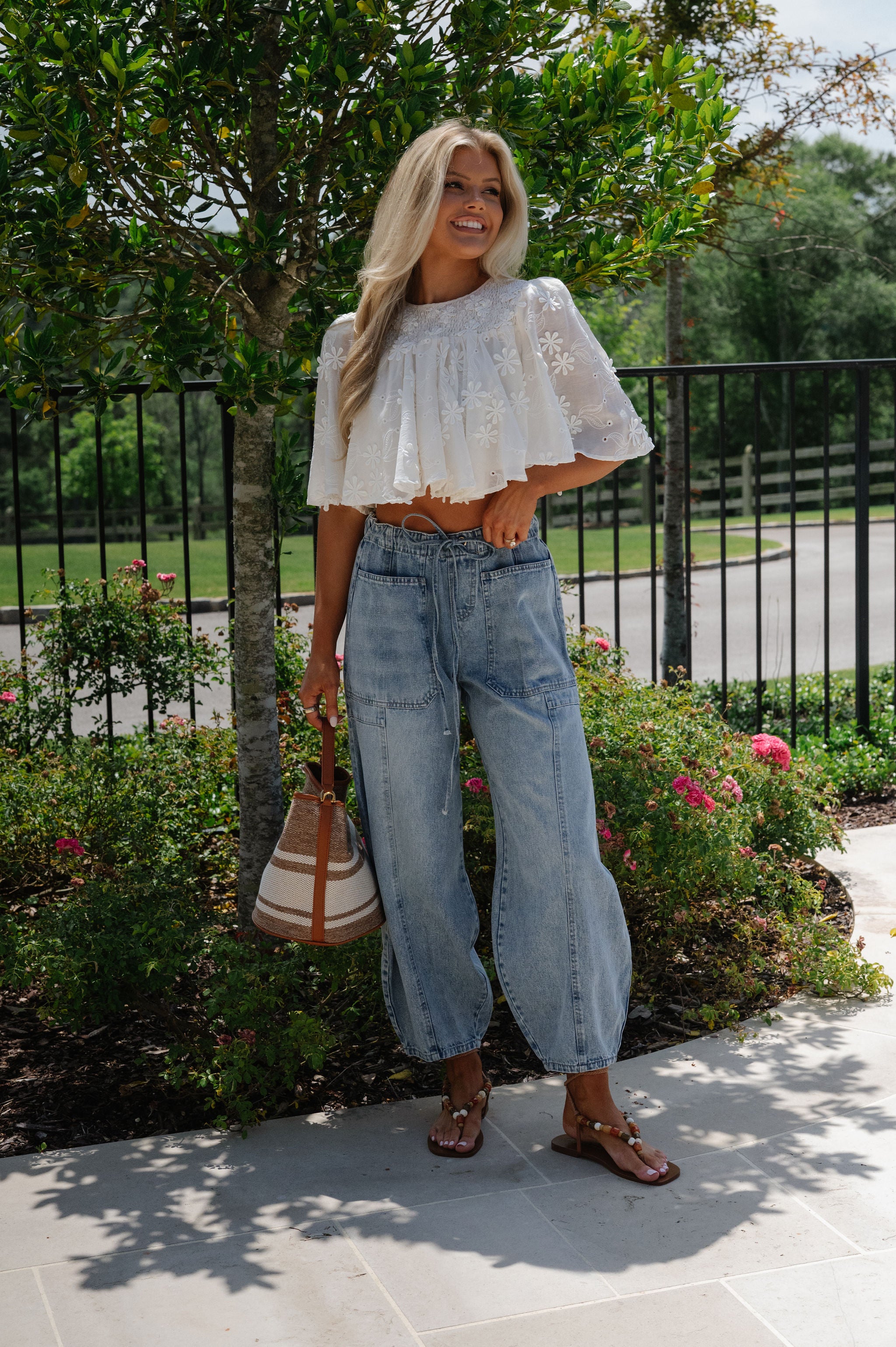 Eloise Floral Embroidered Top-Cream