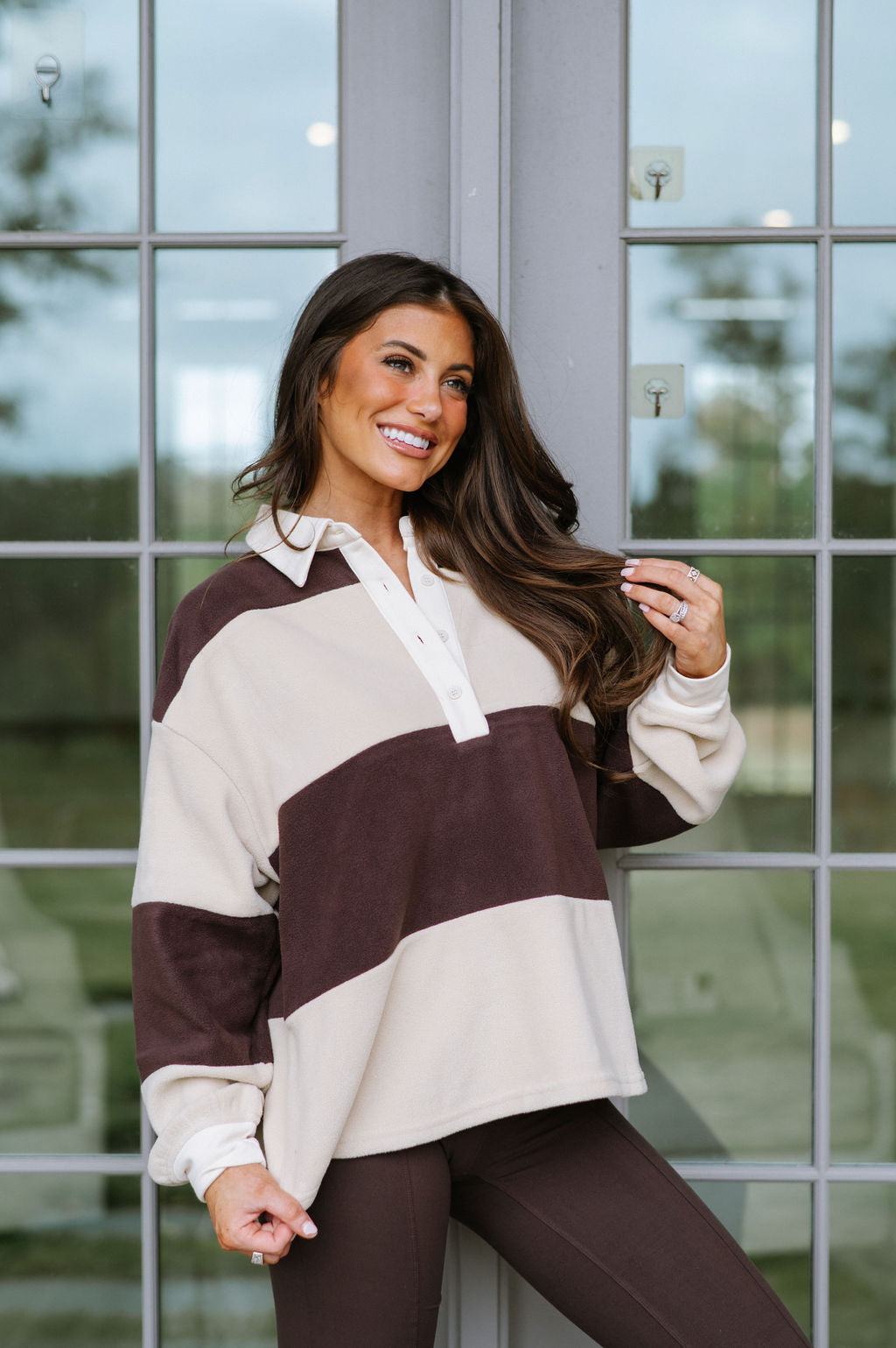 Rugby Striped Top-Taupe/Brown