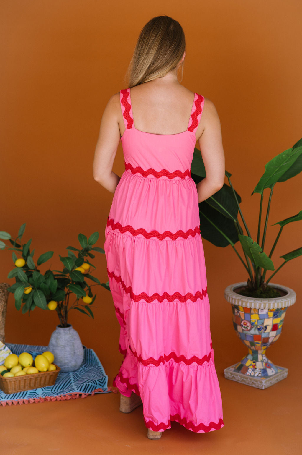Bree Ric Rac Tiered Dress-Fuchsia/Red