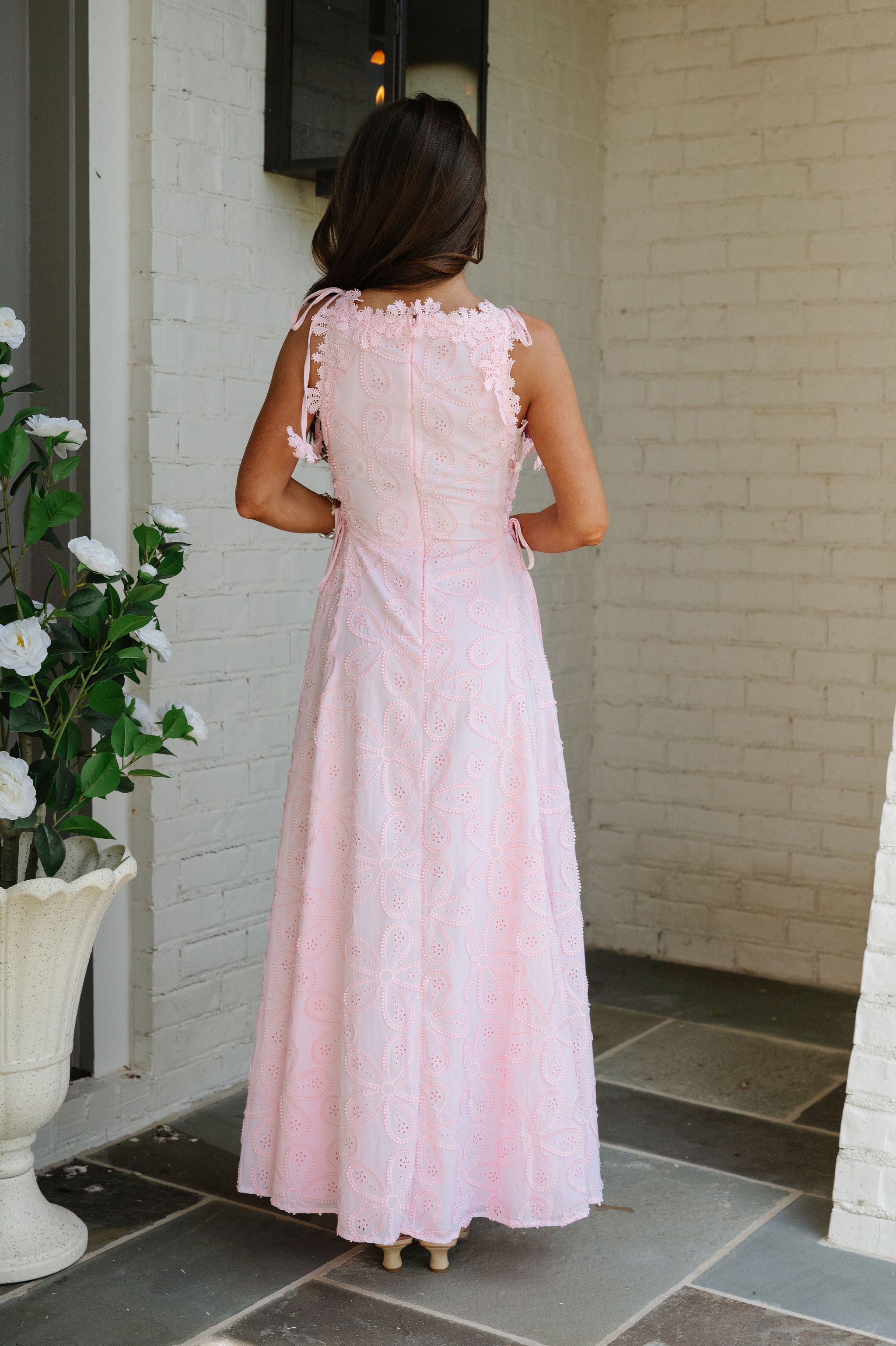 Hollie Eyelet Maxi Dress-Light Pink