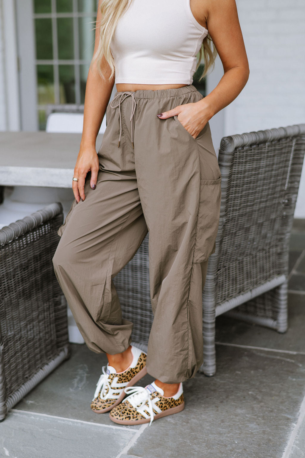 Addison Parachute Pants-Brown