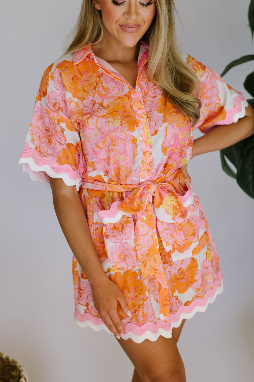 Ryland Floral Mini Dress-Pink/Orange