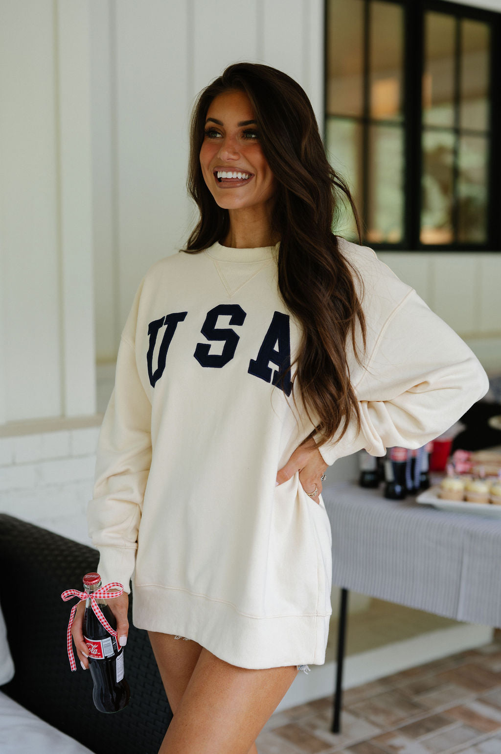 USA Slouchy Pullover- Cream