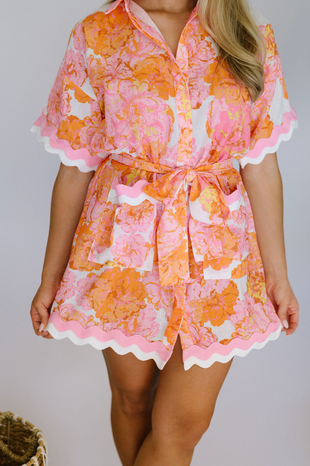 Ryland Floral Mini Dress-Pink/Orange