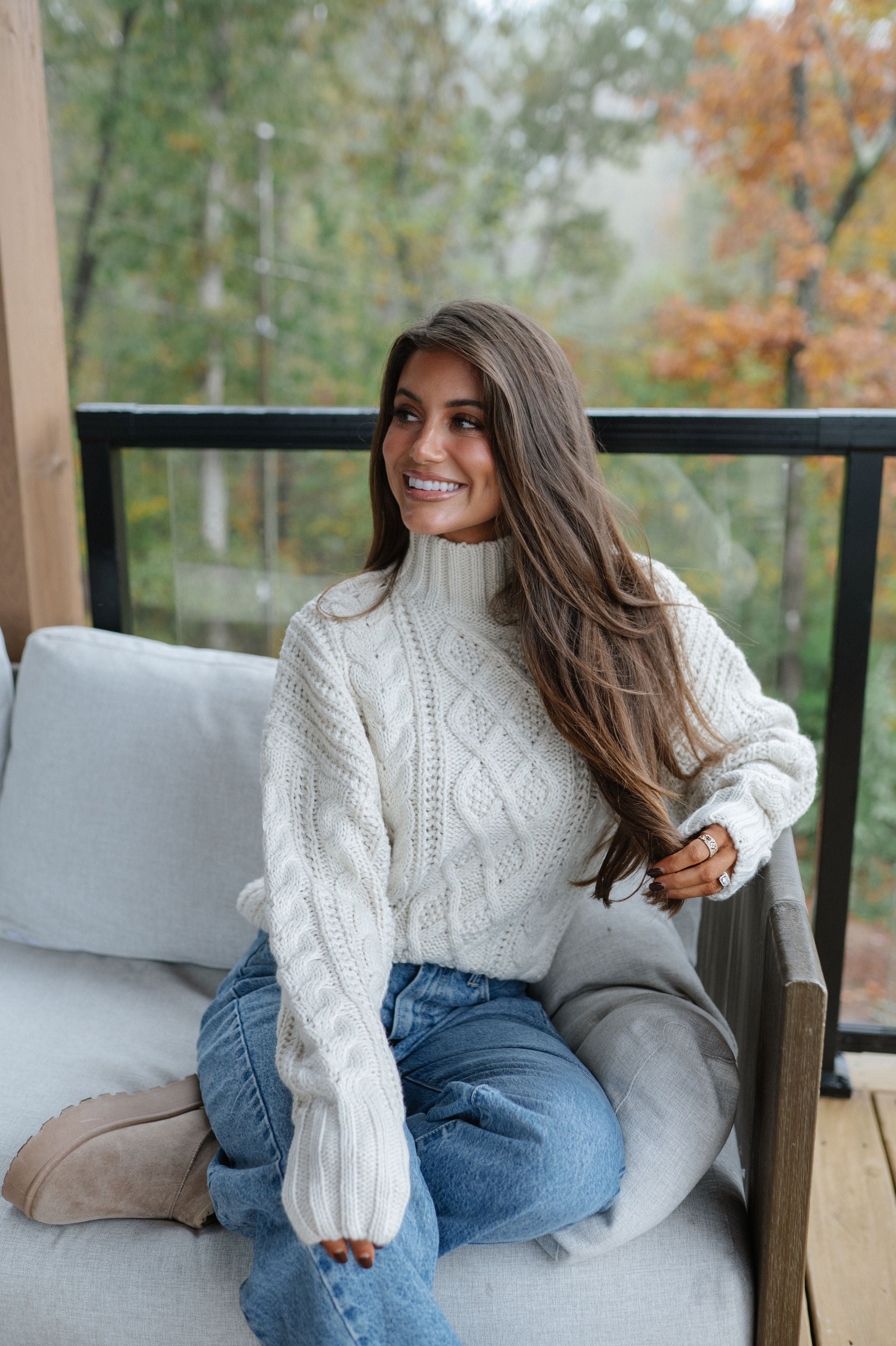 Peter Cable Knit Sweater-Light Cream