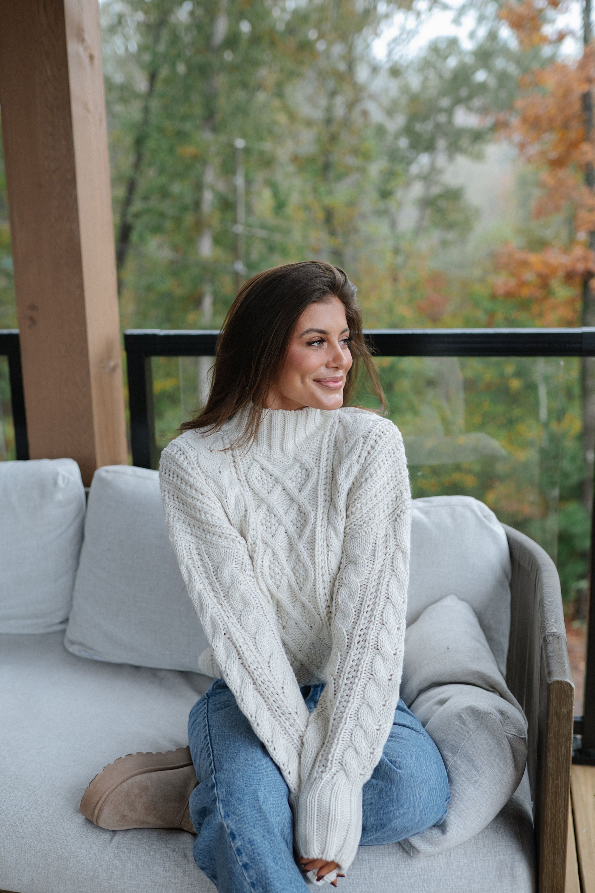 Peter Cable Knit Sweater-Light Cream