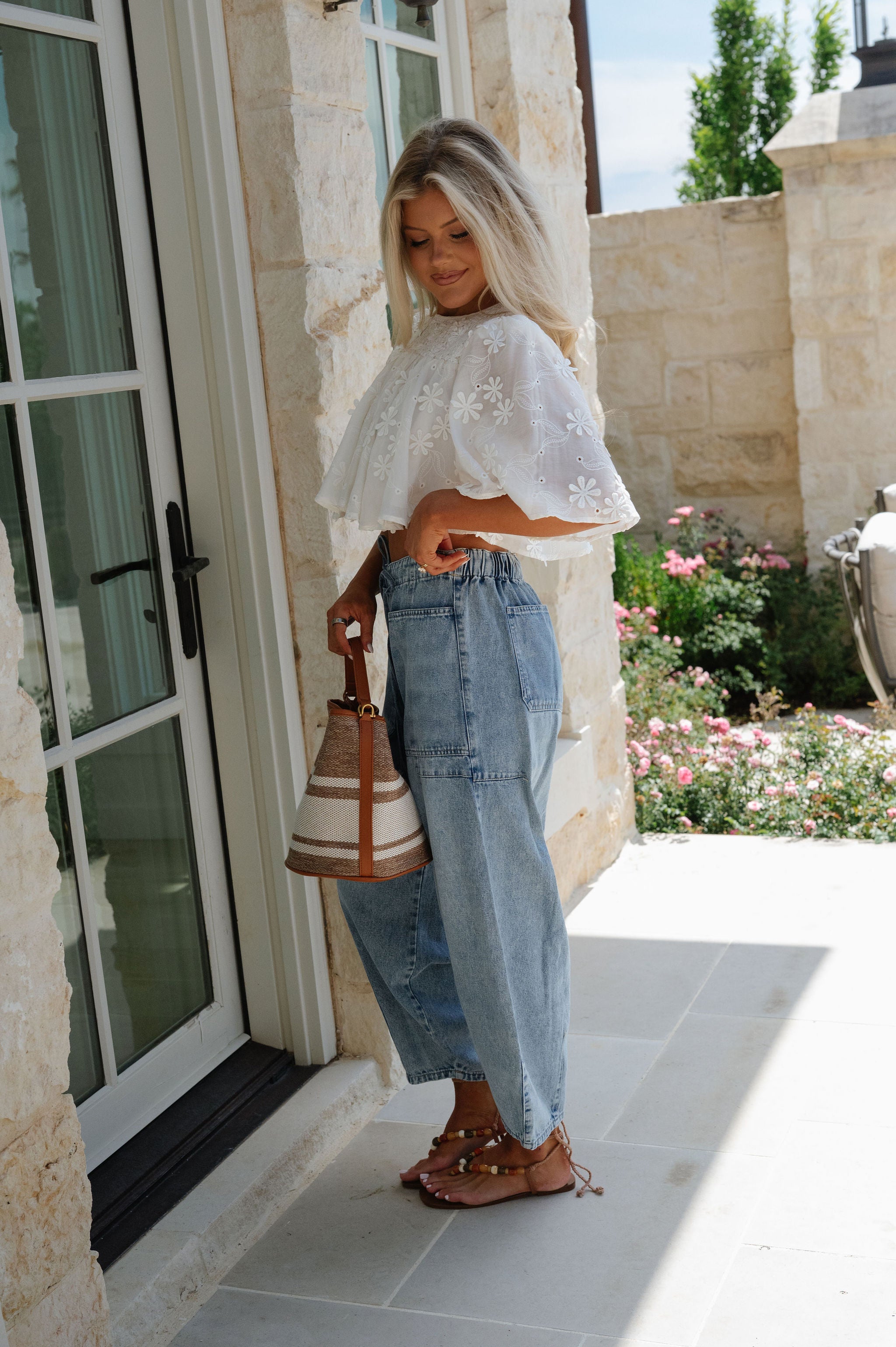 Eloise Floral Embroidered Top-Cream