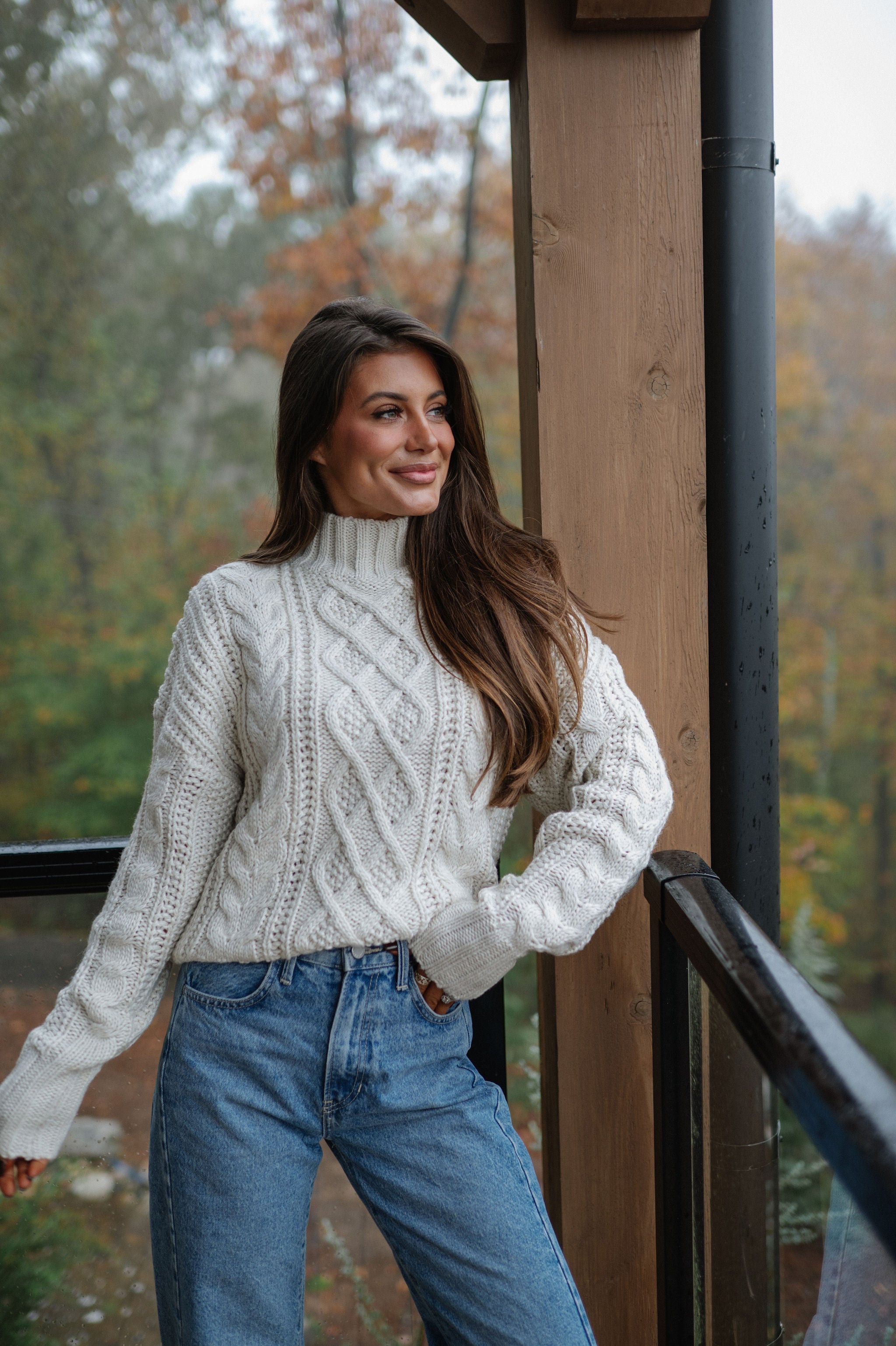 Peter Cable Knit Sweater-Light Cream