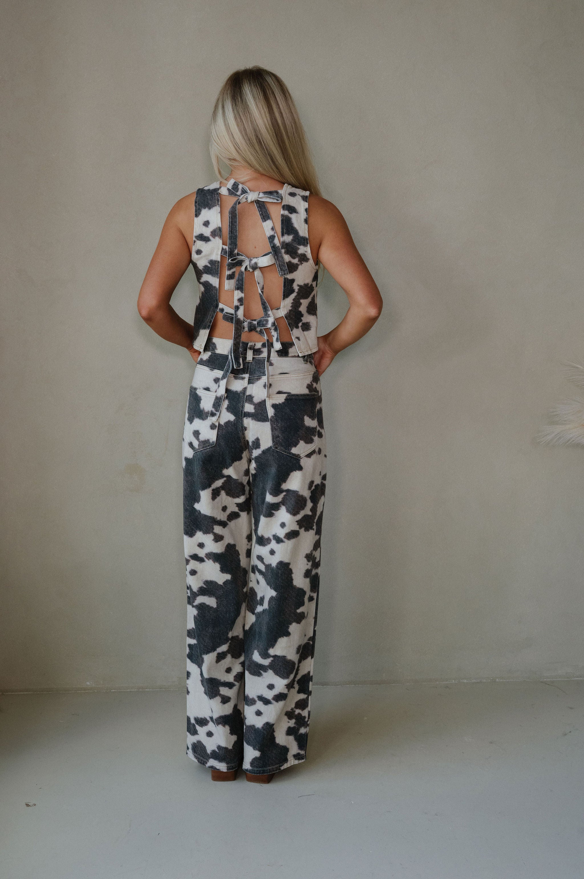 Tucker Cow Print Pants Set-Brown