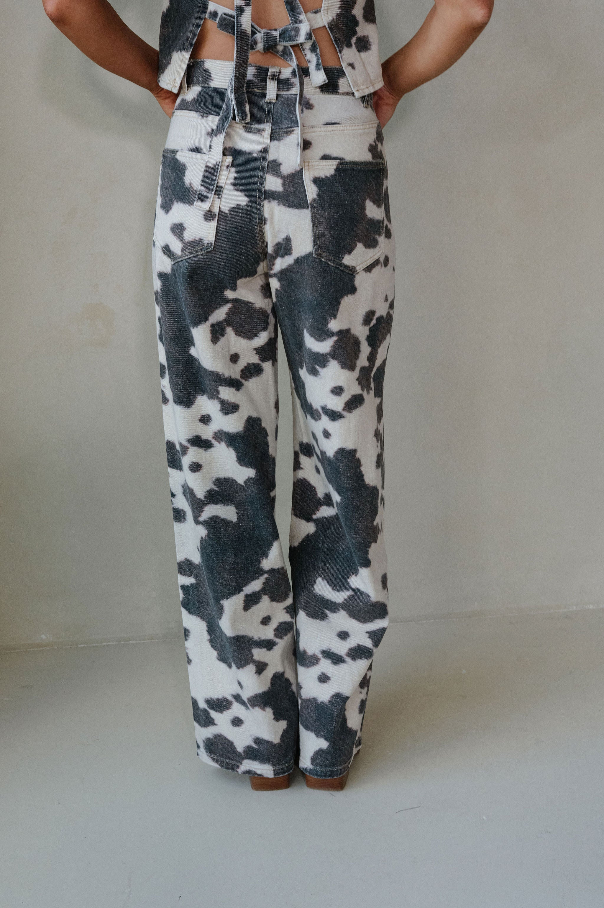 Tucker Cow Print Pants Set-Brown