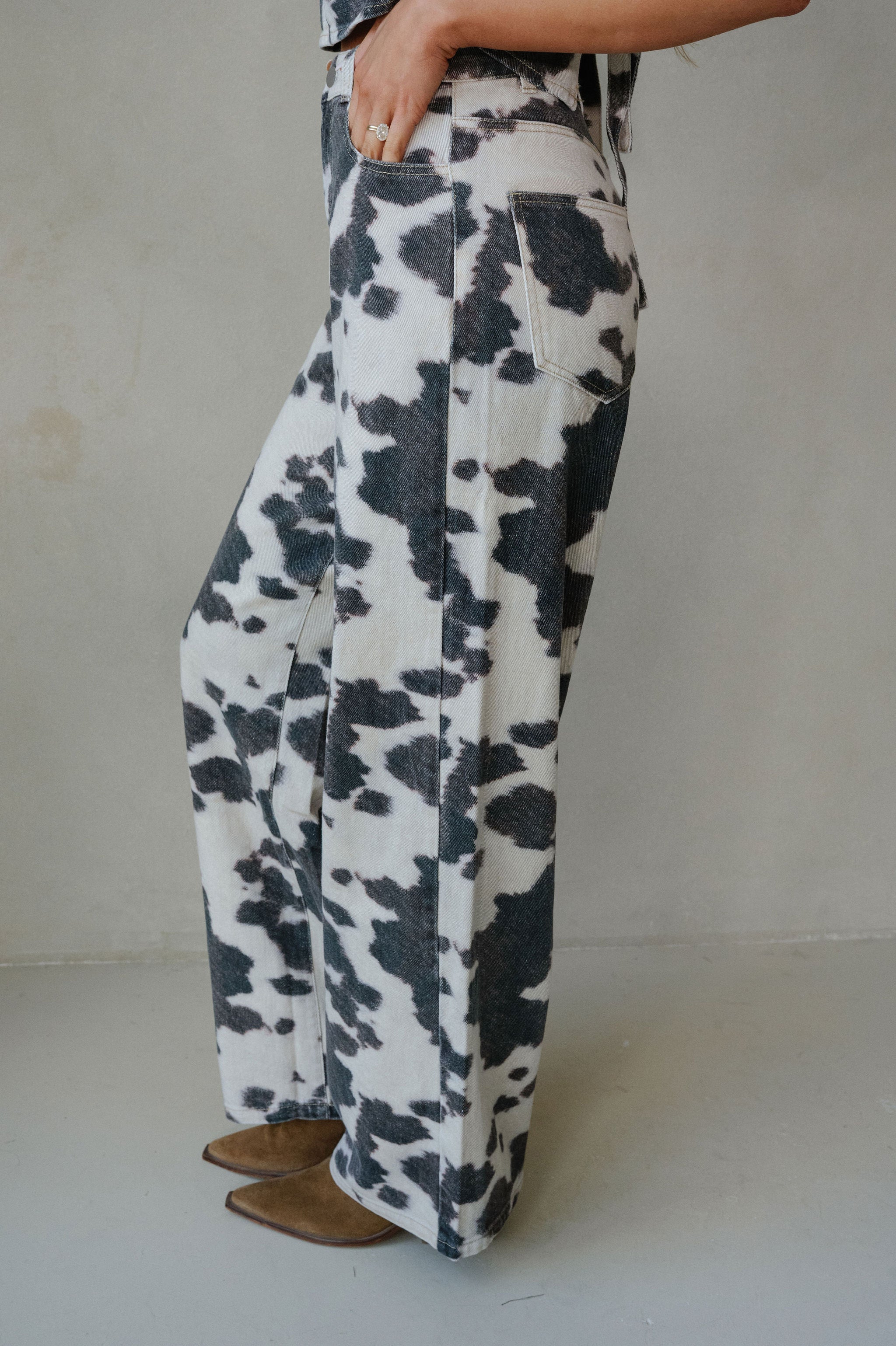 Tucker Cow Print Pants Set-Brown