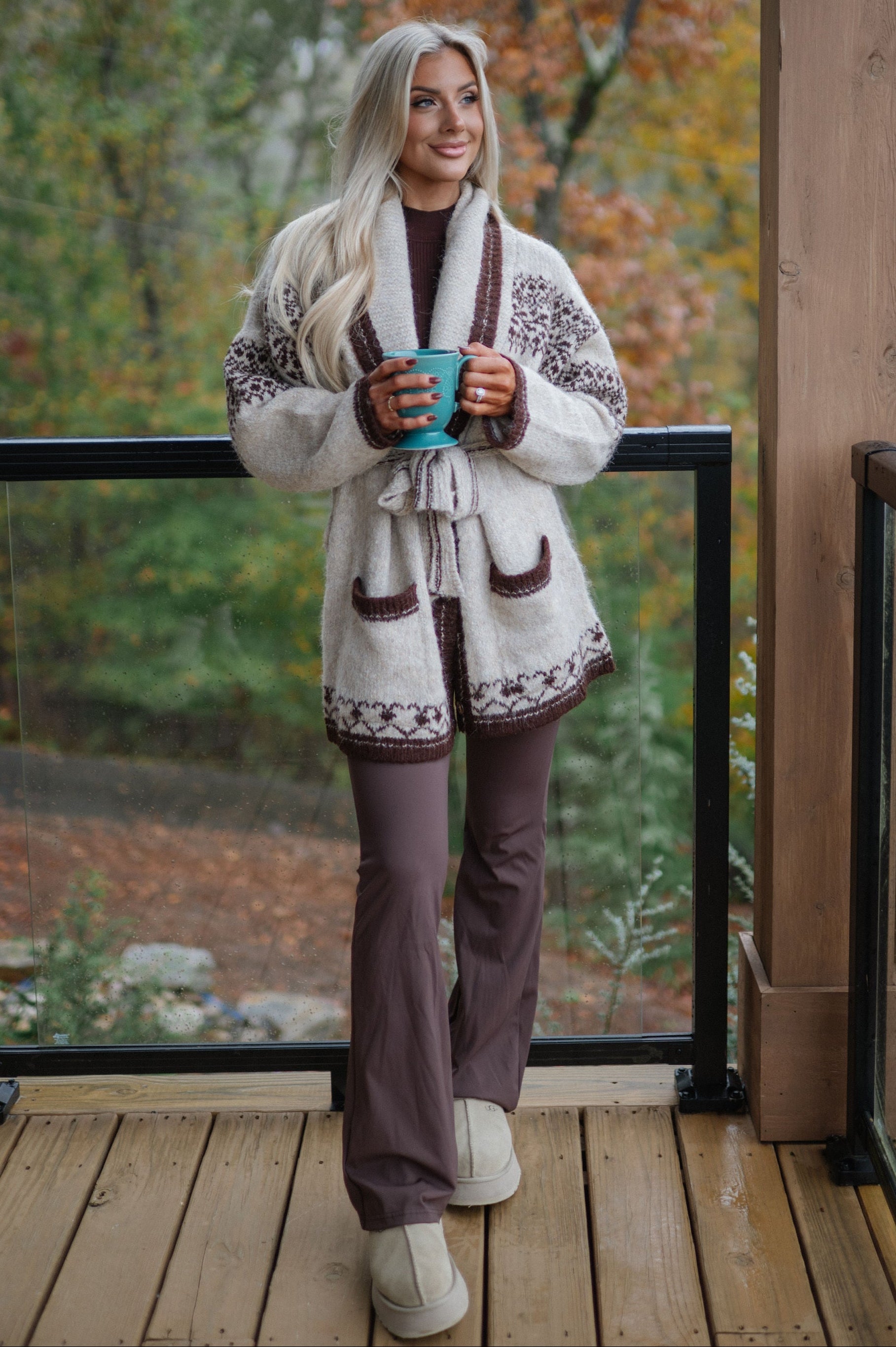 Fuzzy Knit Belted Cardigan-Mocha Multi