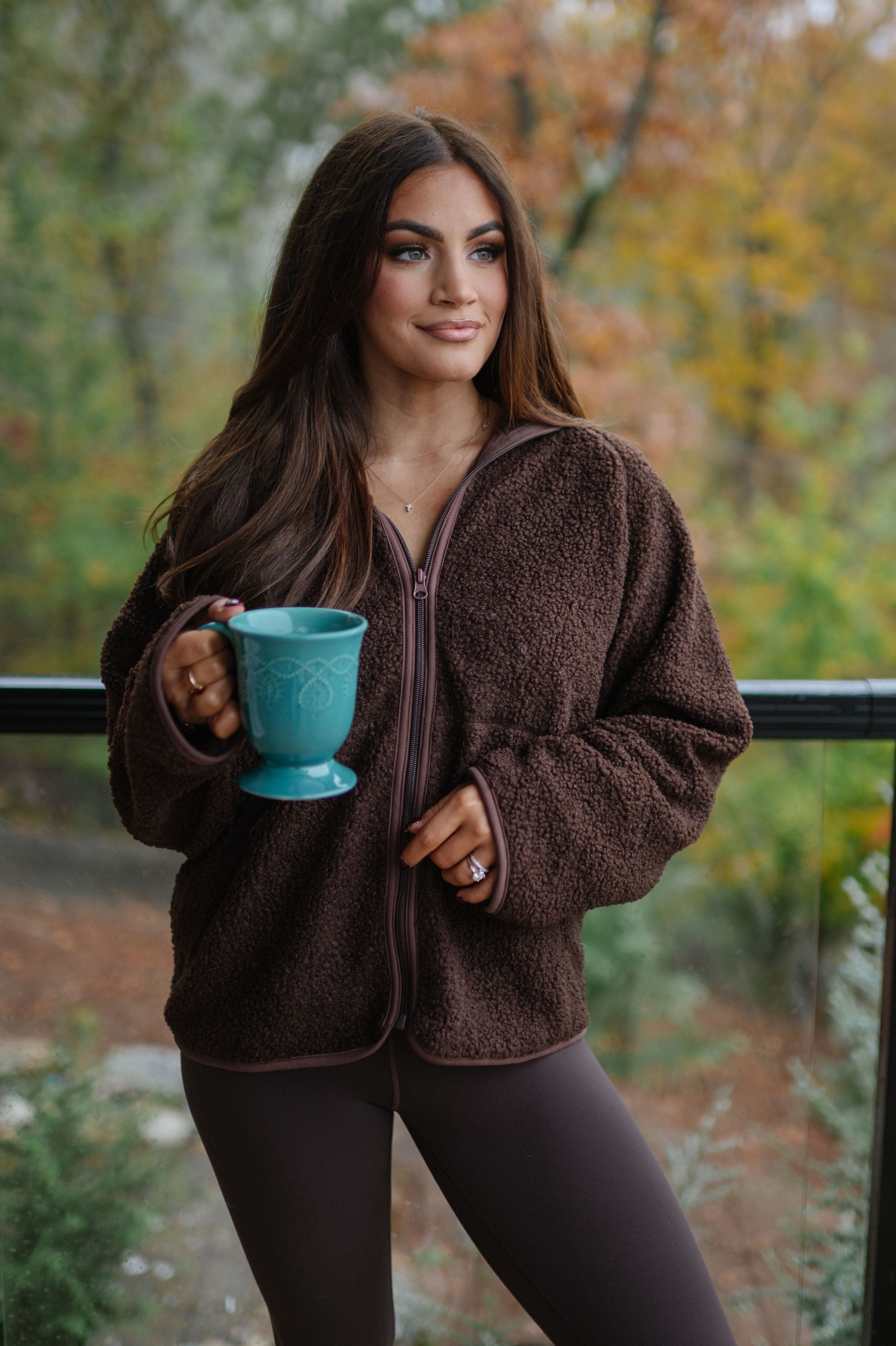 Raglan Sherpa Jacket-Brown