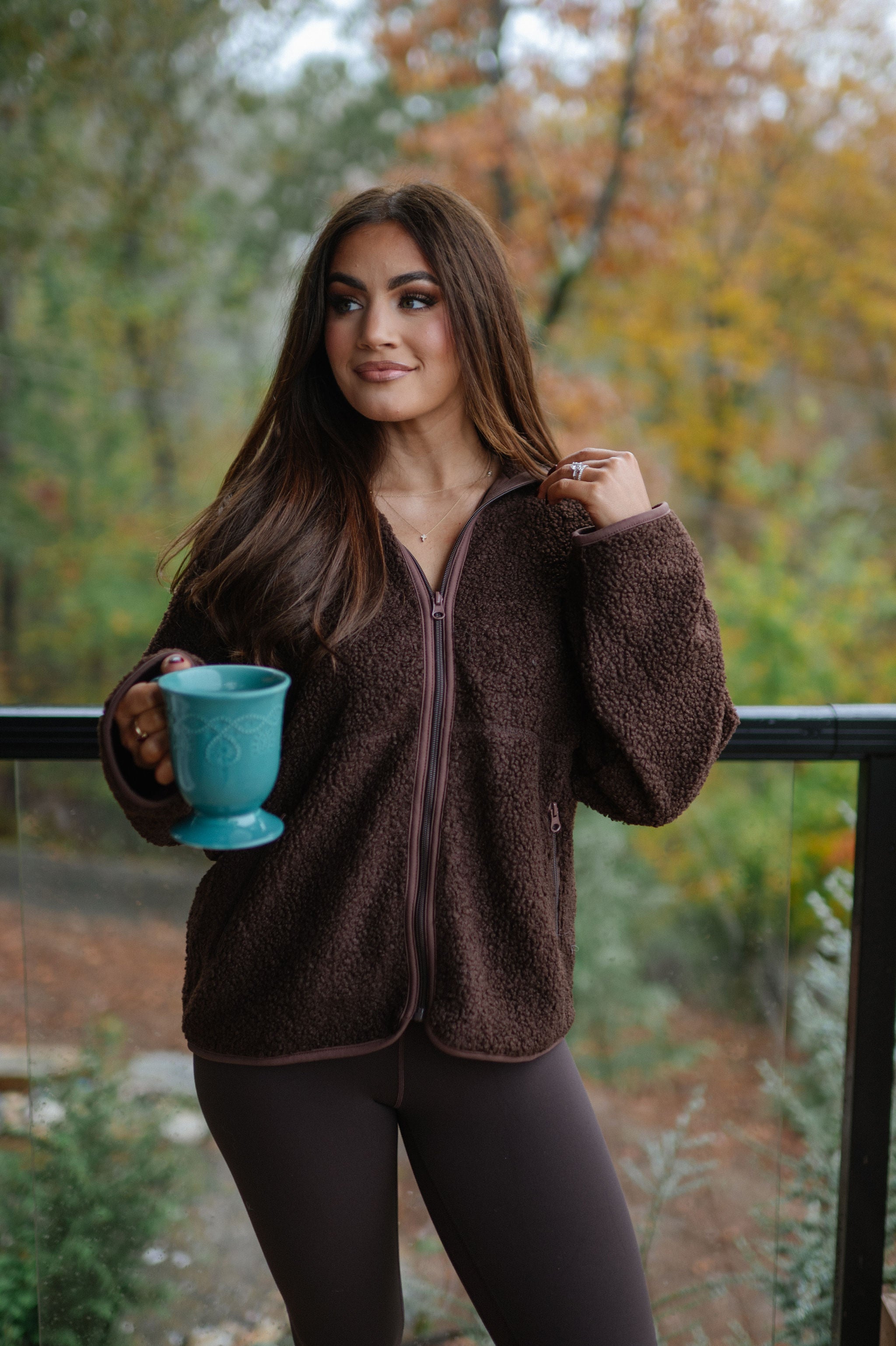 Raglan Sherpa Jacket-Brown