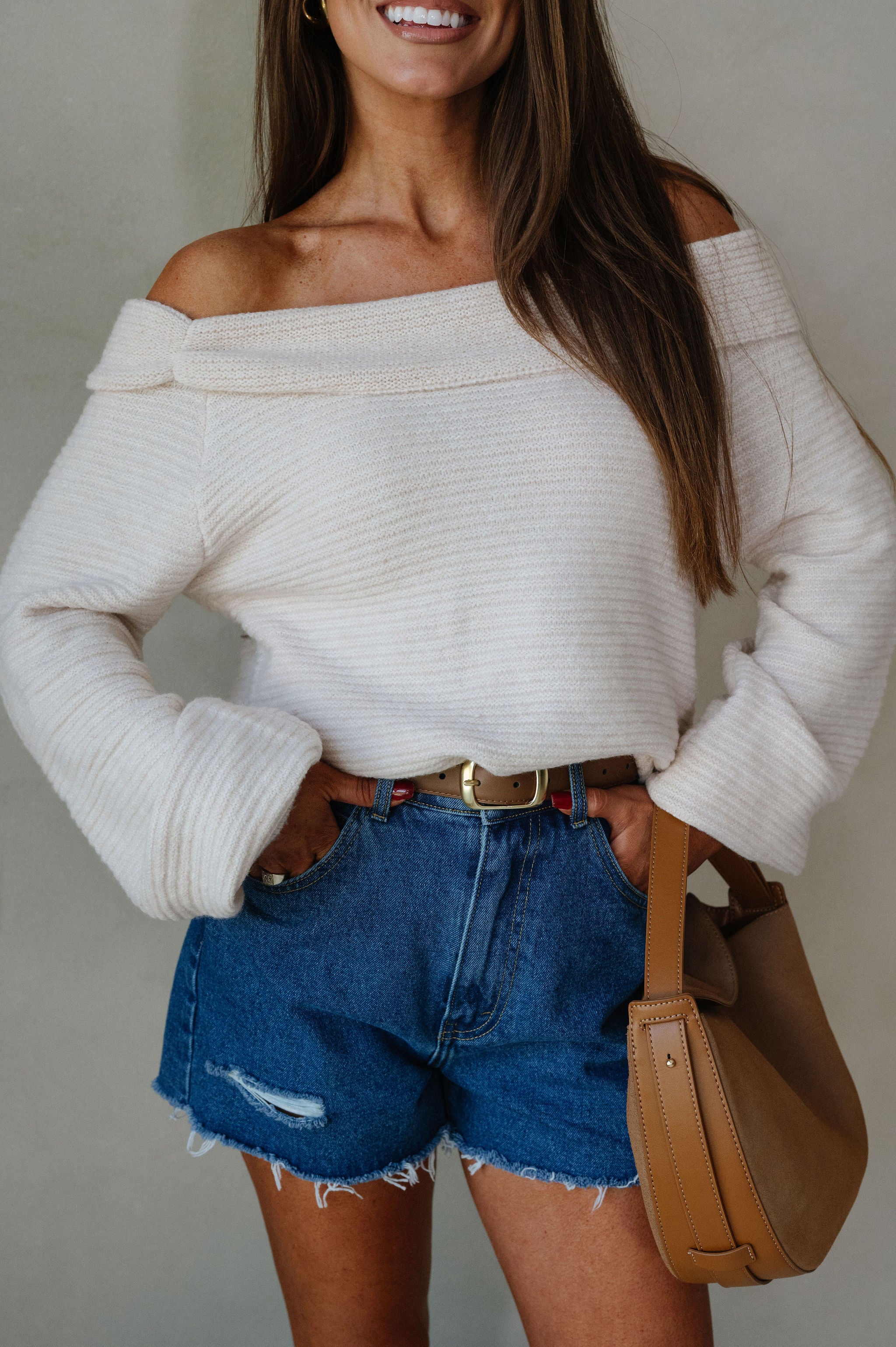 Shelby Off the Shoulder Sweater-Cream