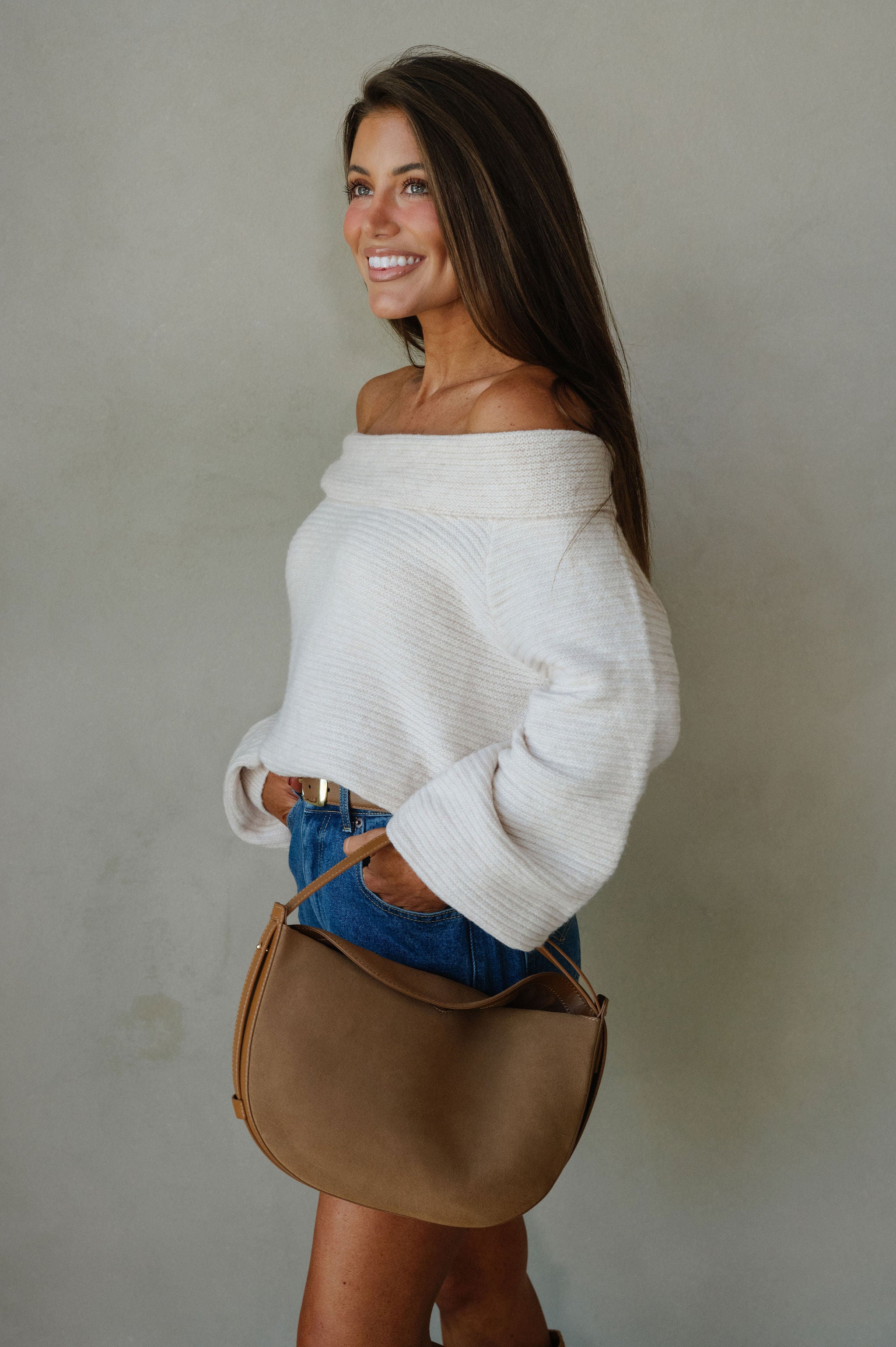 Shelby Off the Shoulder Sweater-Cream