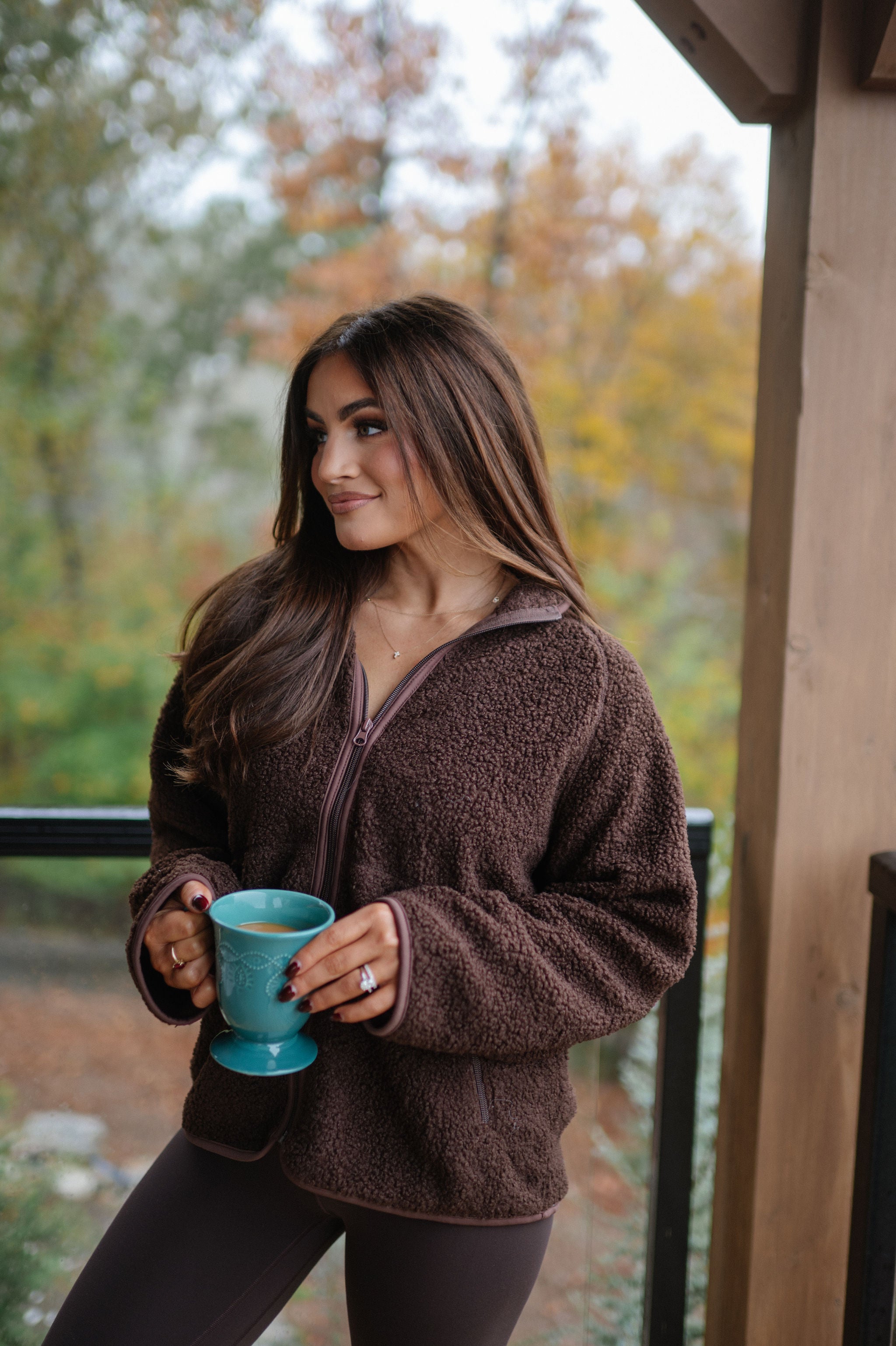Raglan Sherpa Jacket-Brown