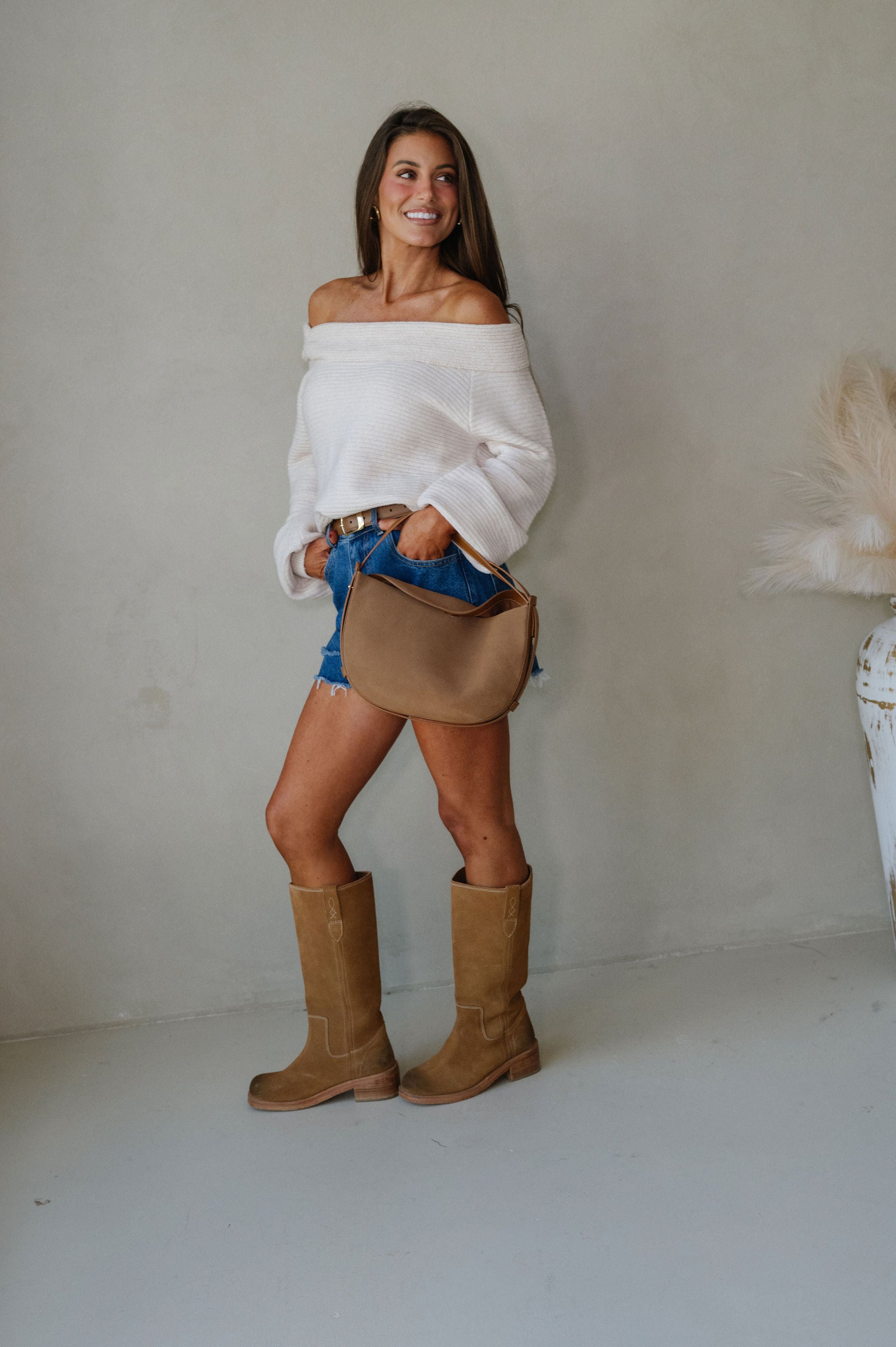 Shelby Off the Shoulder Sweater-Cream