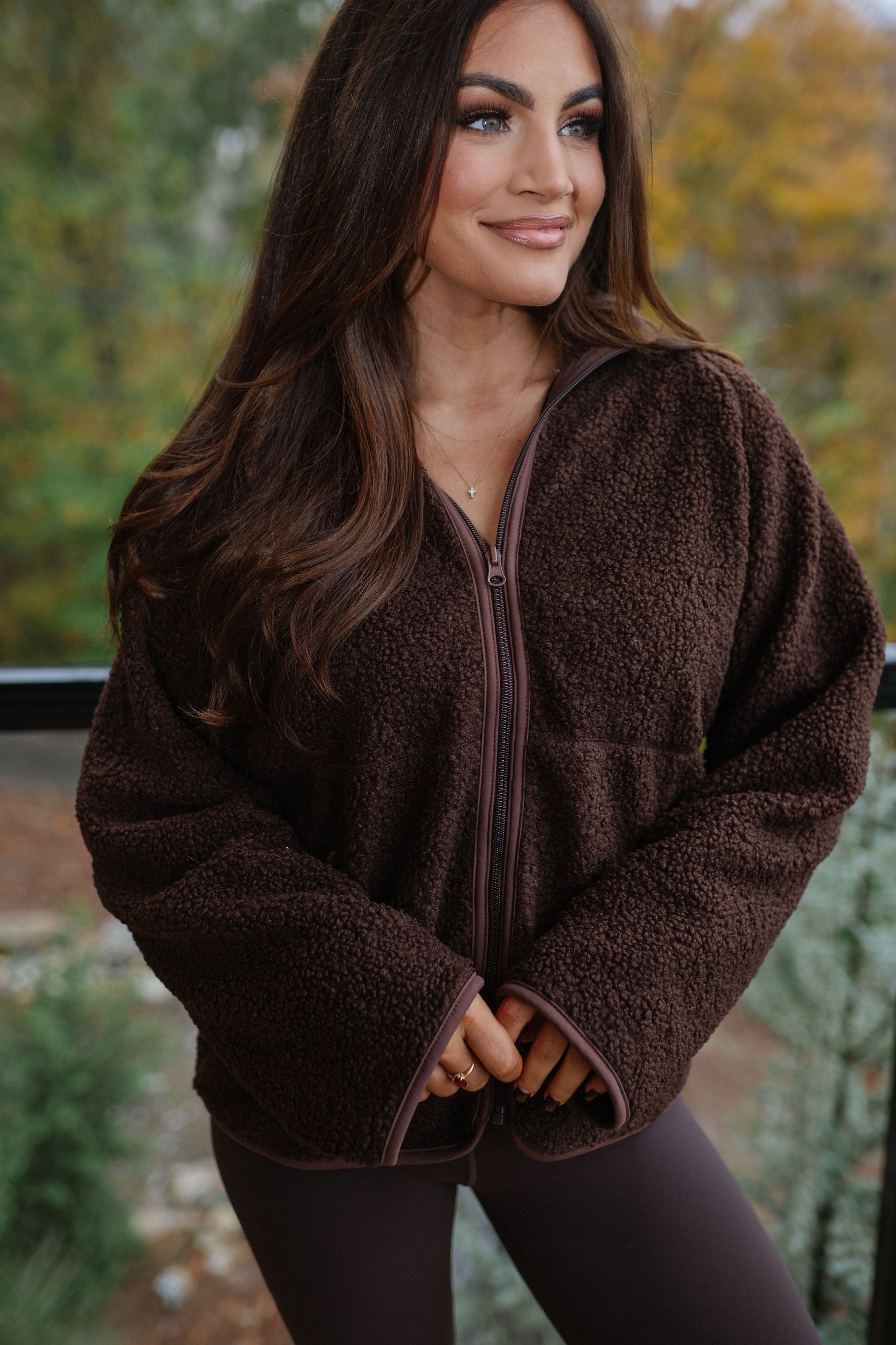 Raglan Sherpa Jacket-Brown