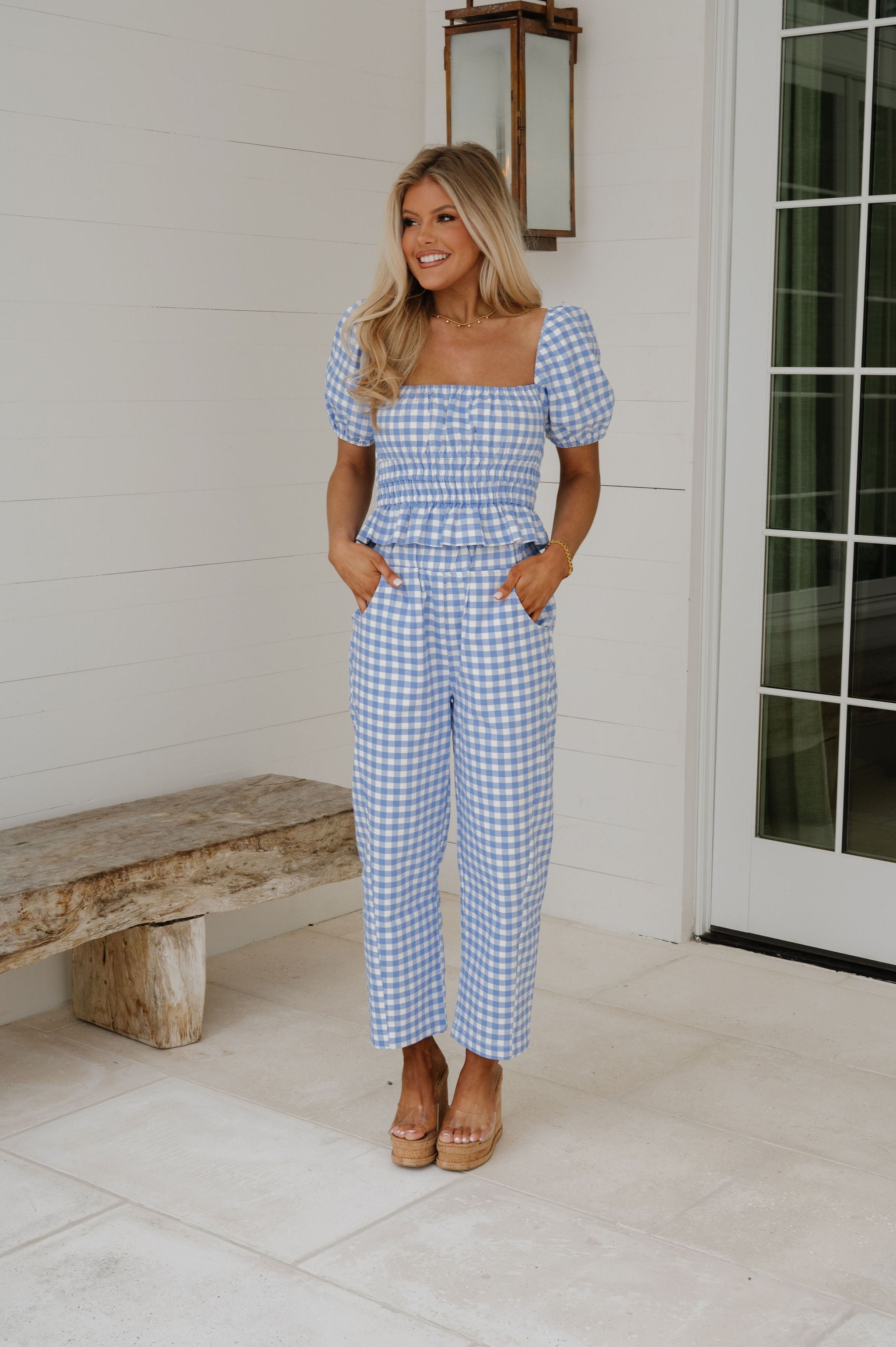 Harvey Gingham Pants-Light Blue