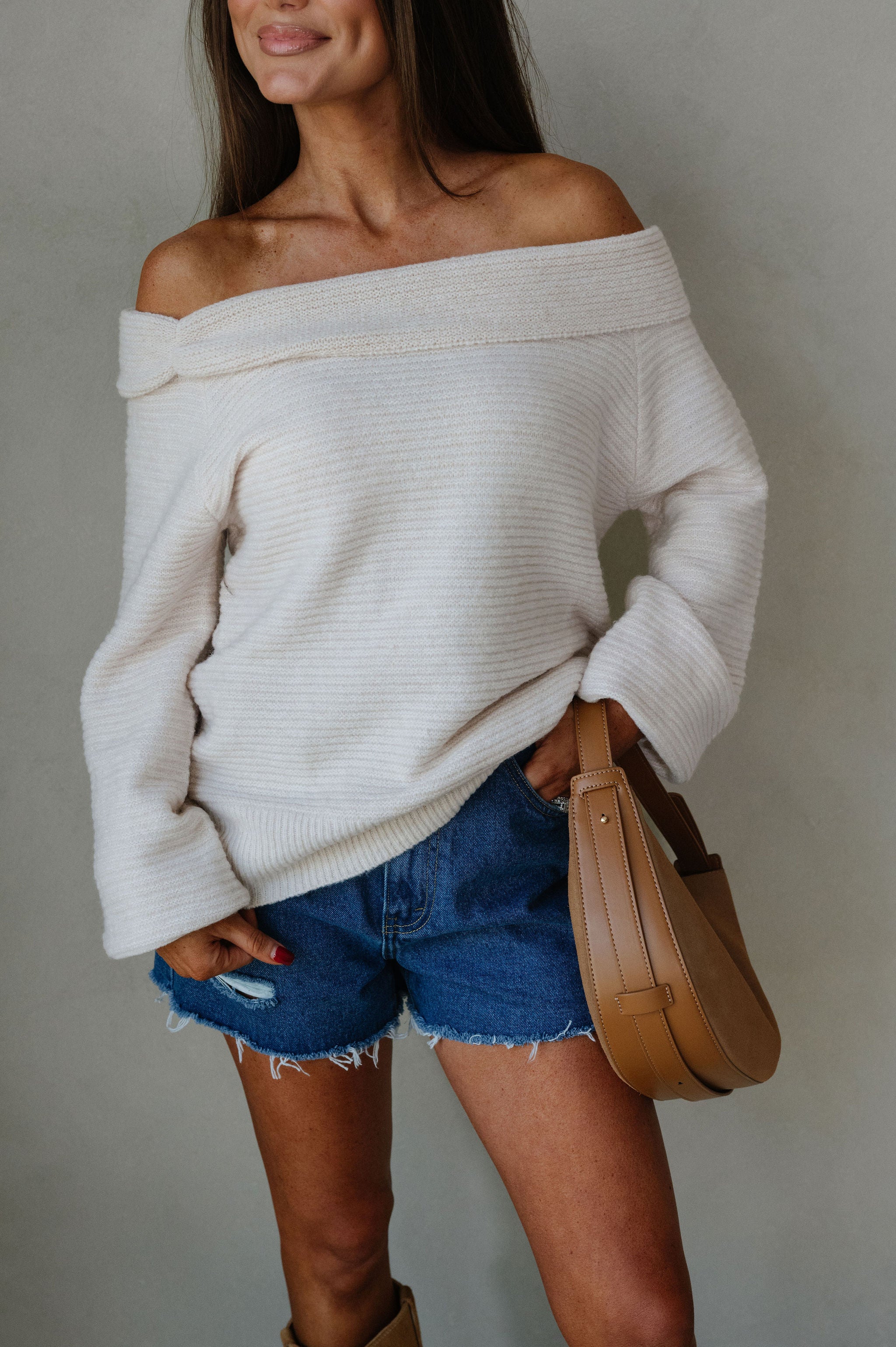Shelby Off the Shoulder Sweater-Cream