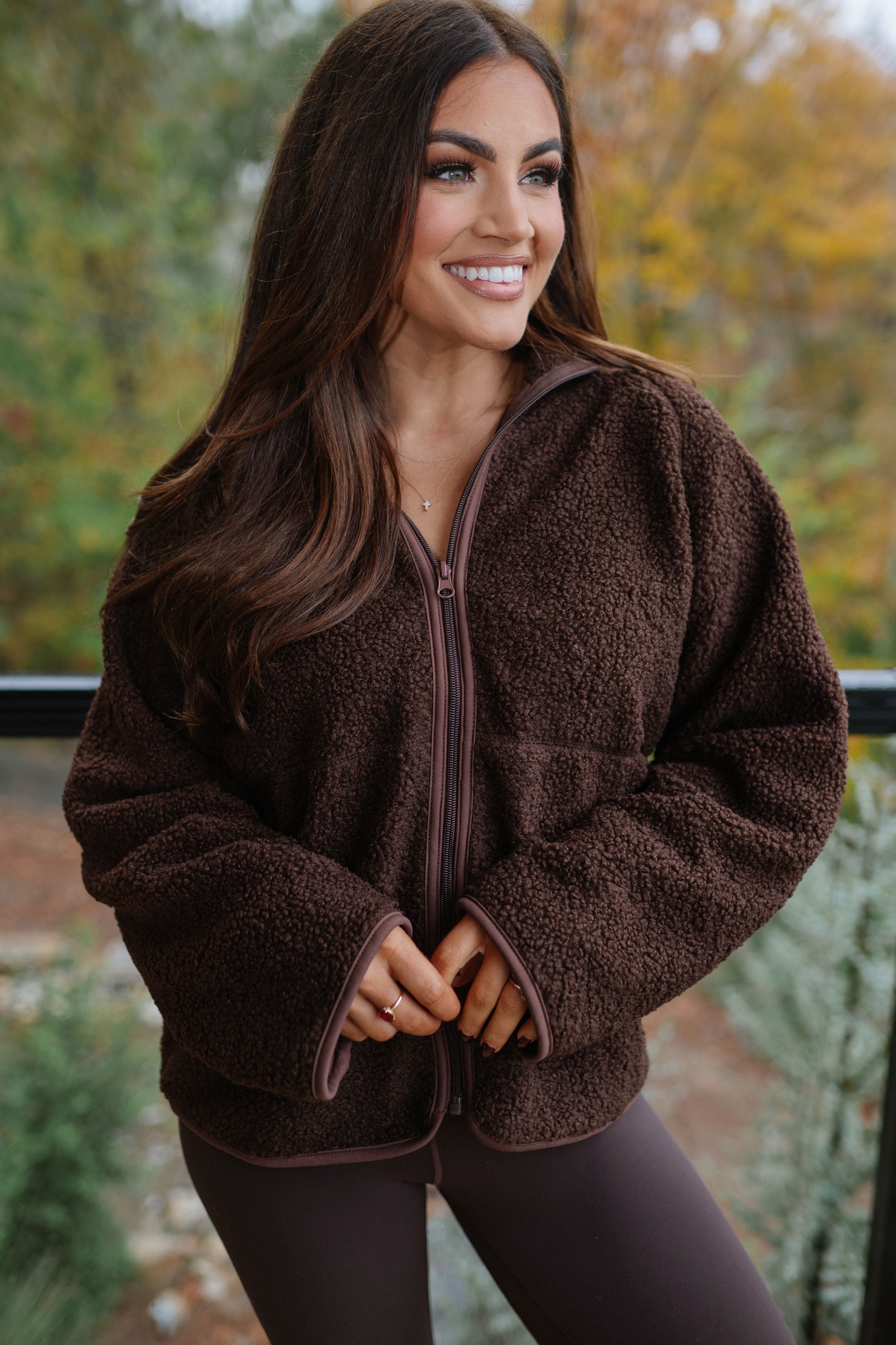 Raglan Sherpa Jacket-Brown