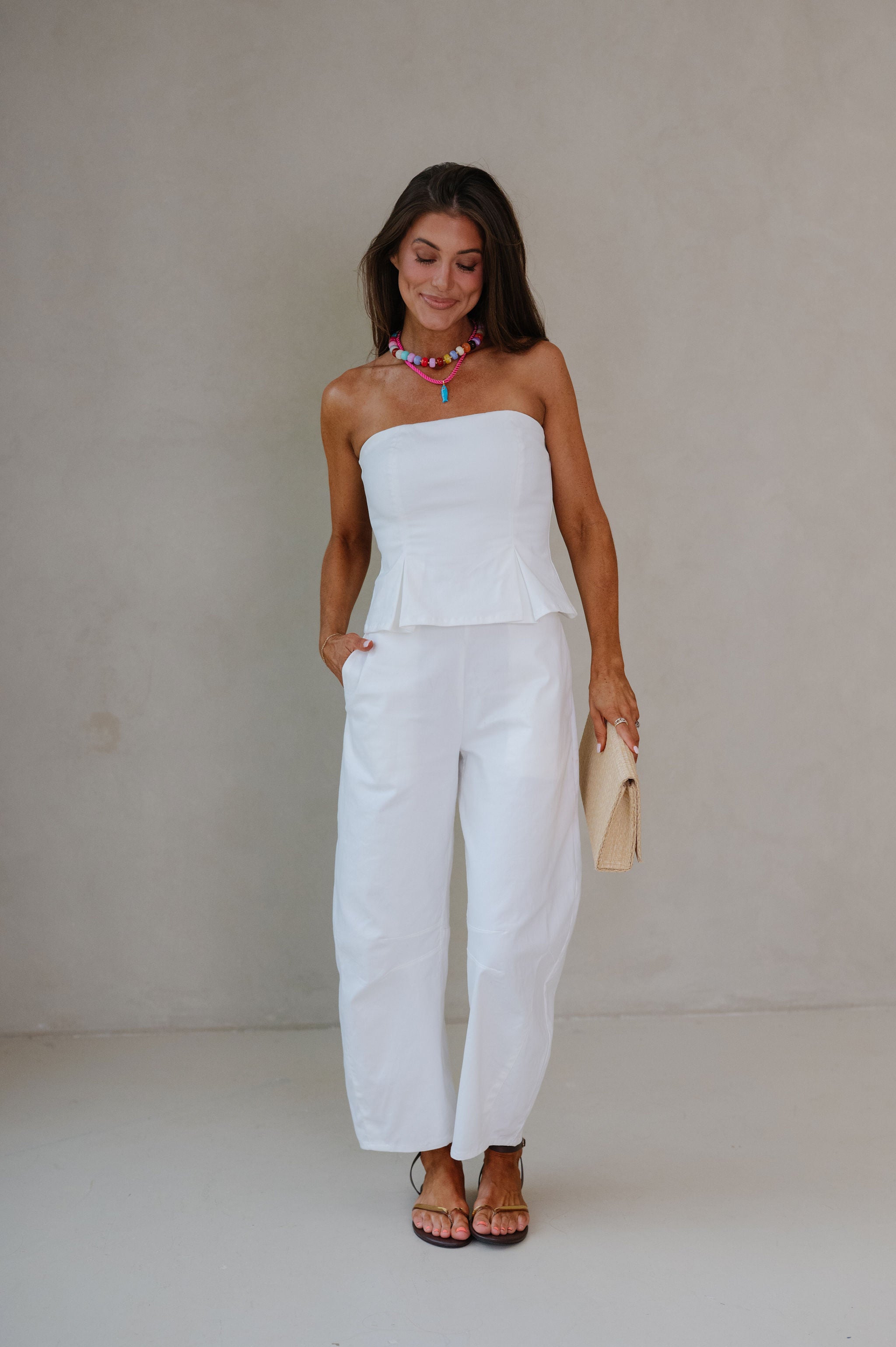 Pleated Barrel Jumpsuit-White
