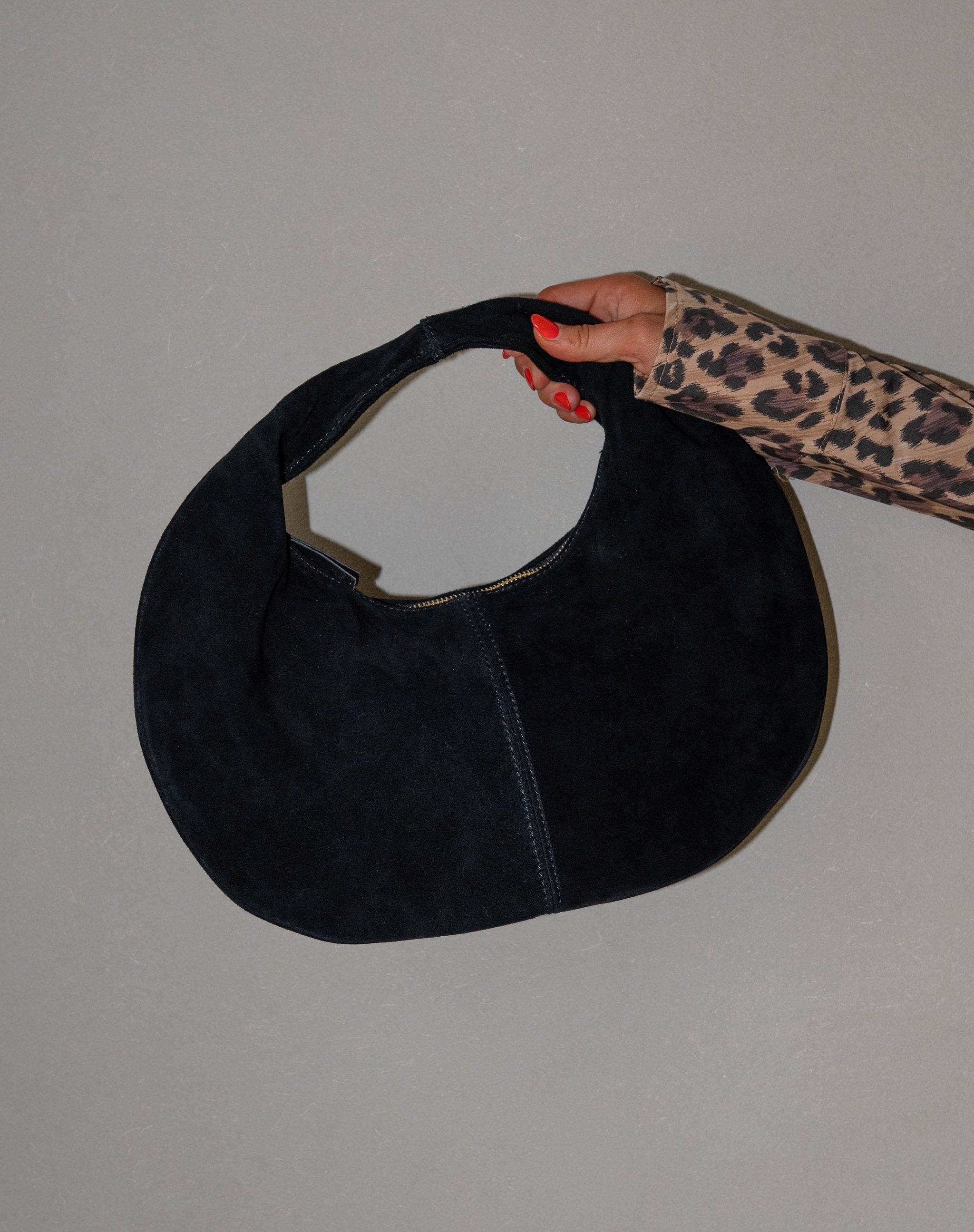 Farrah Suede Leather Hobo Bag-Black