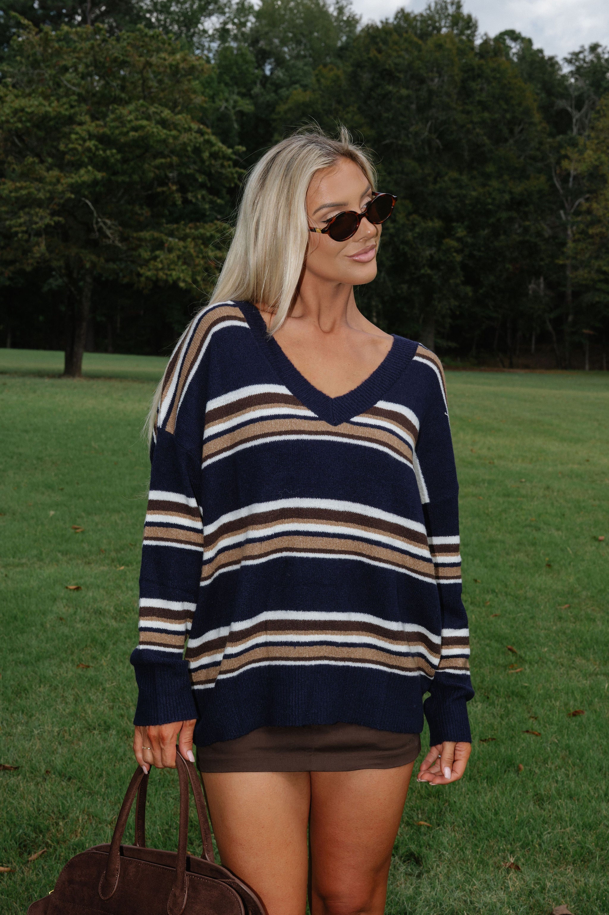 Serena Stripe Sweater-Navy