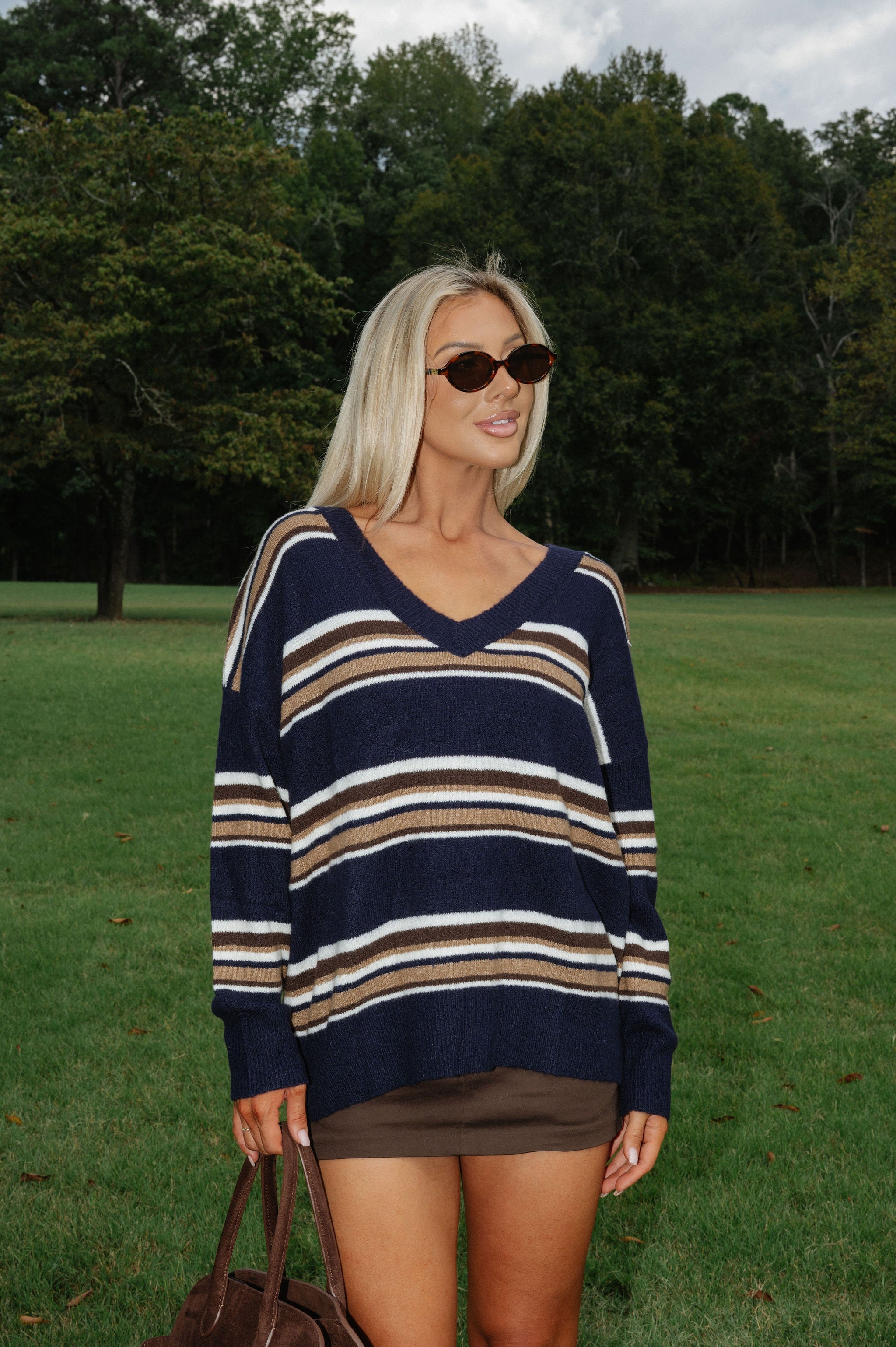 Serena Stripe Sweater-Navy