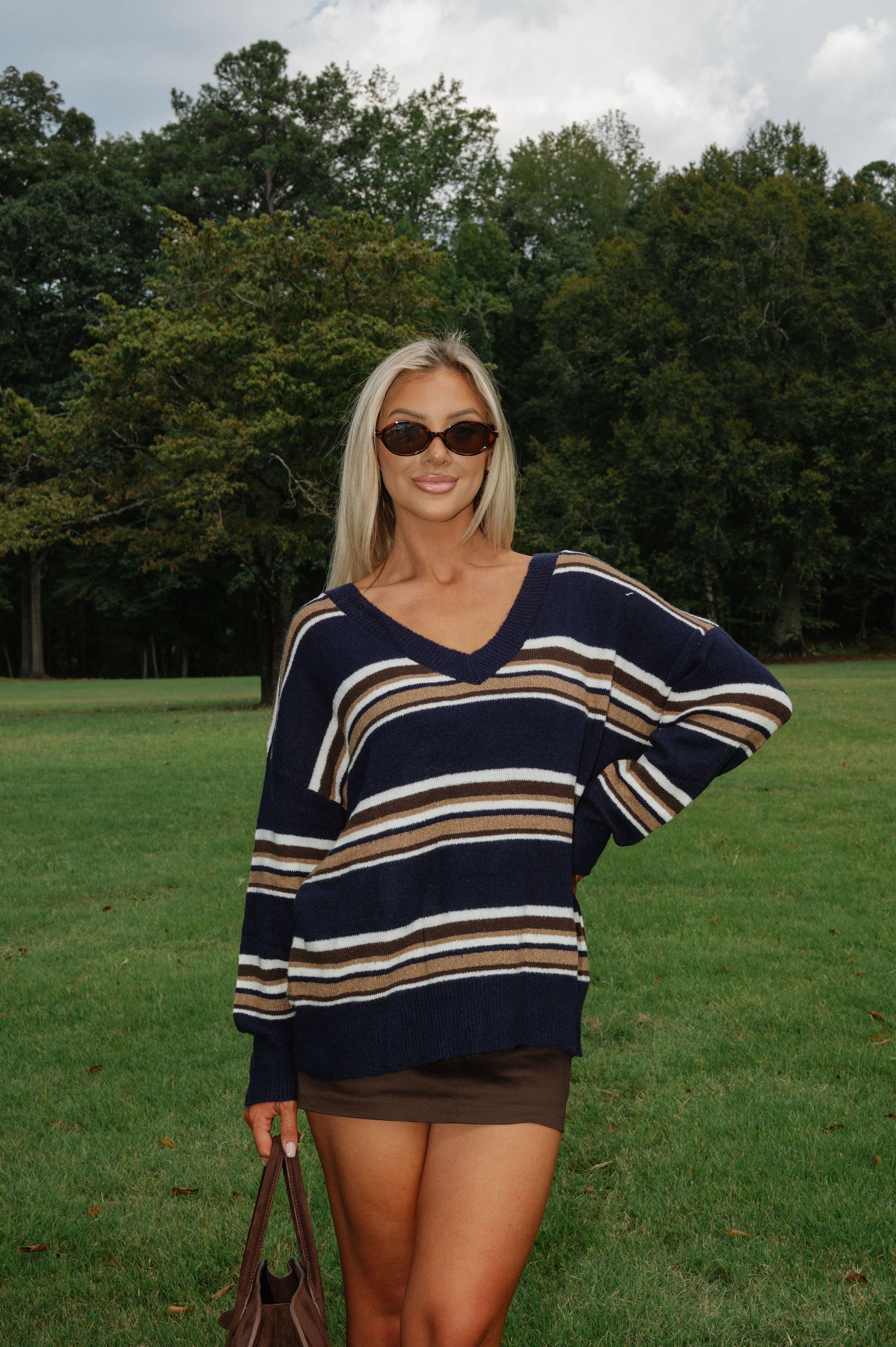 Serena Stripe Sweater-Navy