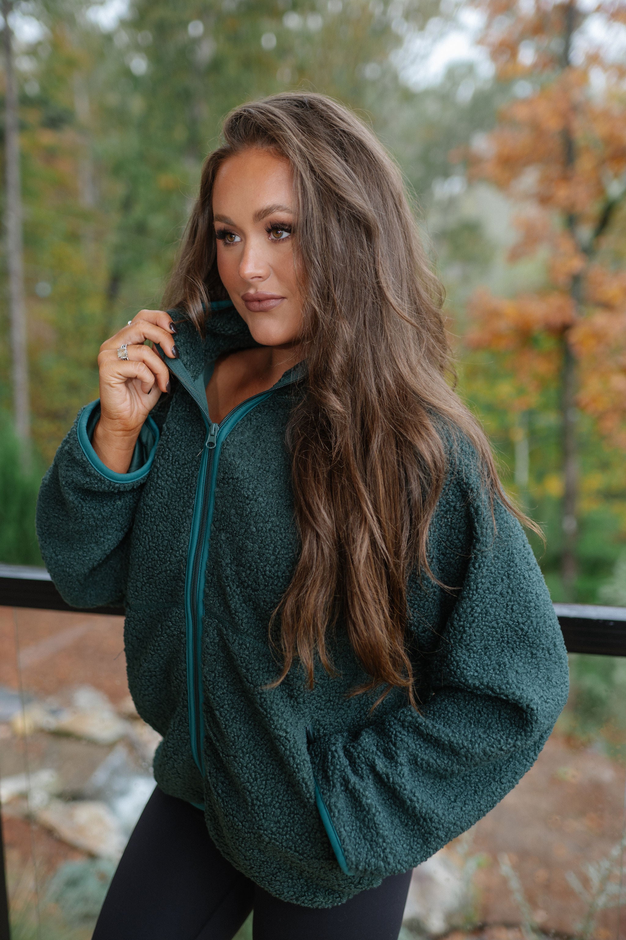 Raglan Sherpa Jacket-Green