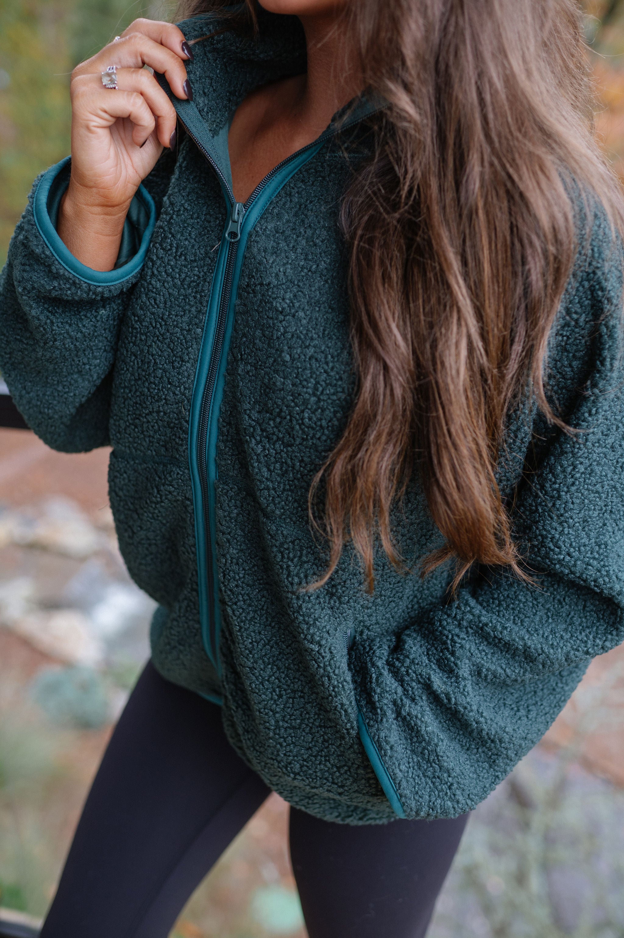Raglan Sherpa Jacket-Green