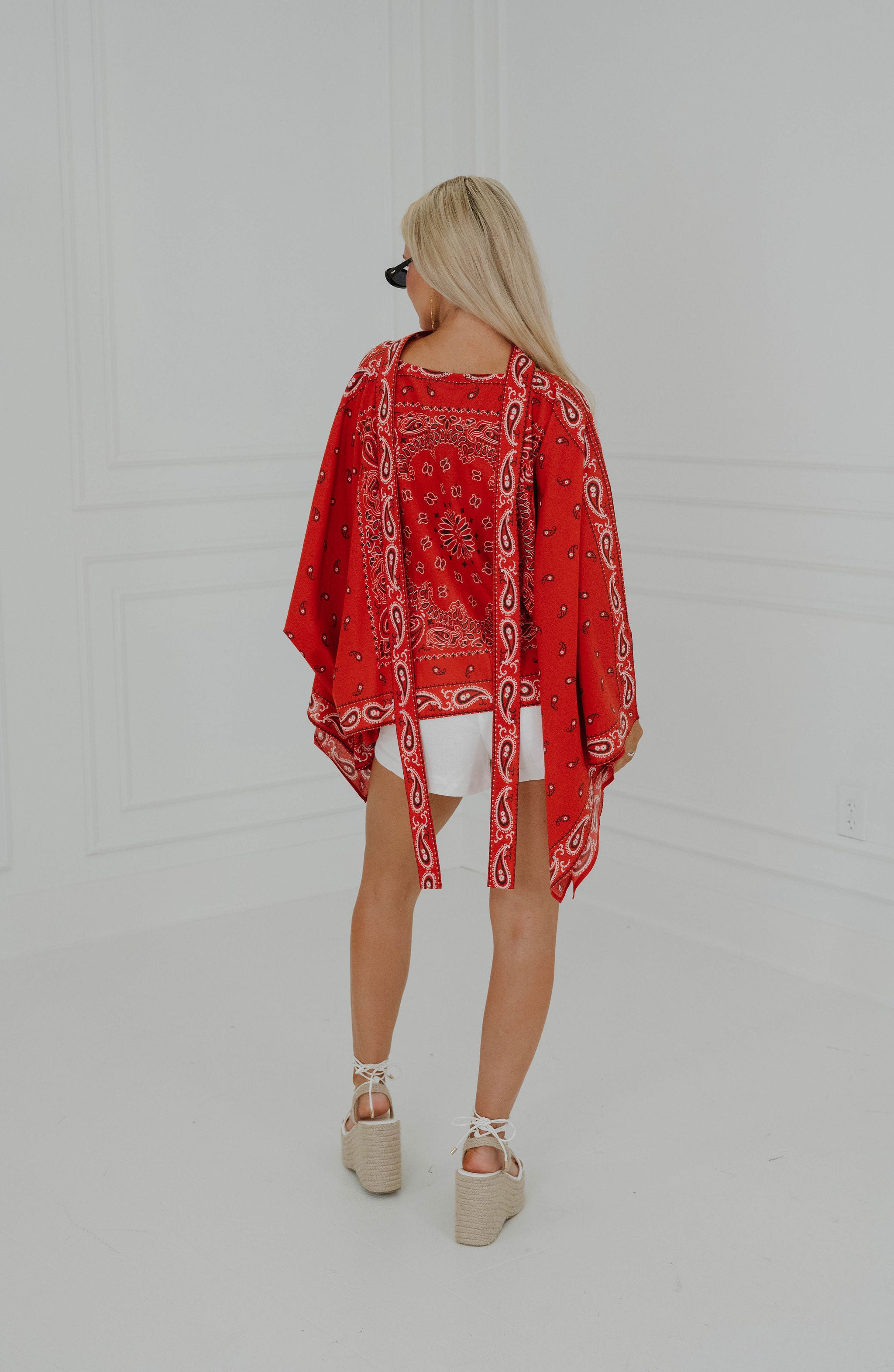 Bandana Print Poncho-Burnt Red