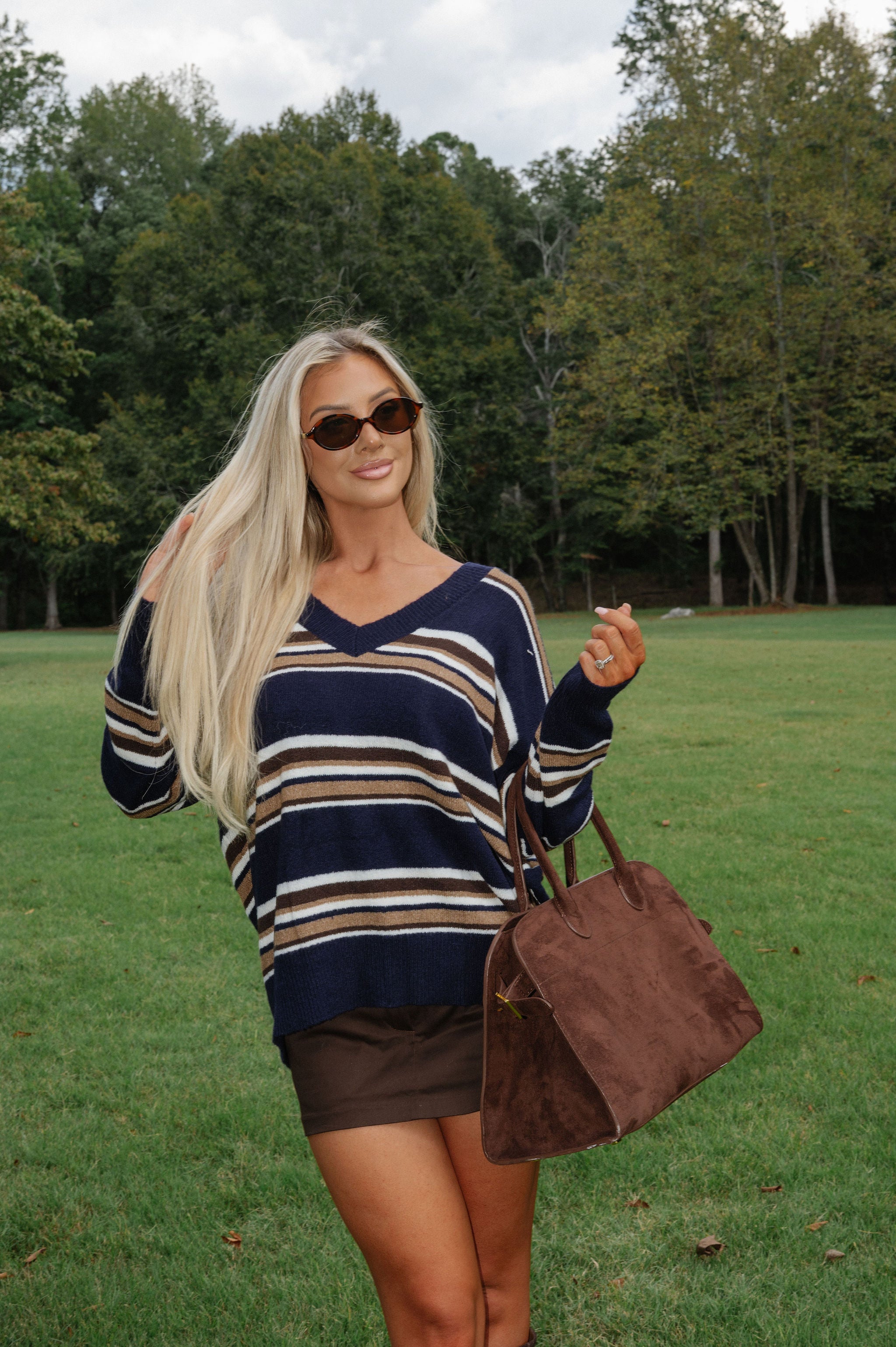 Serena Stripe Sweater-Navy