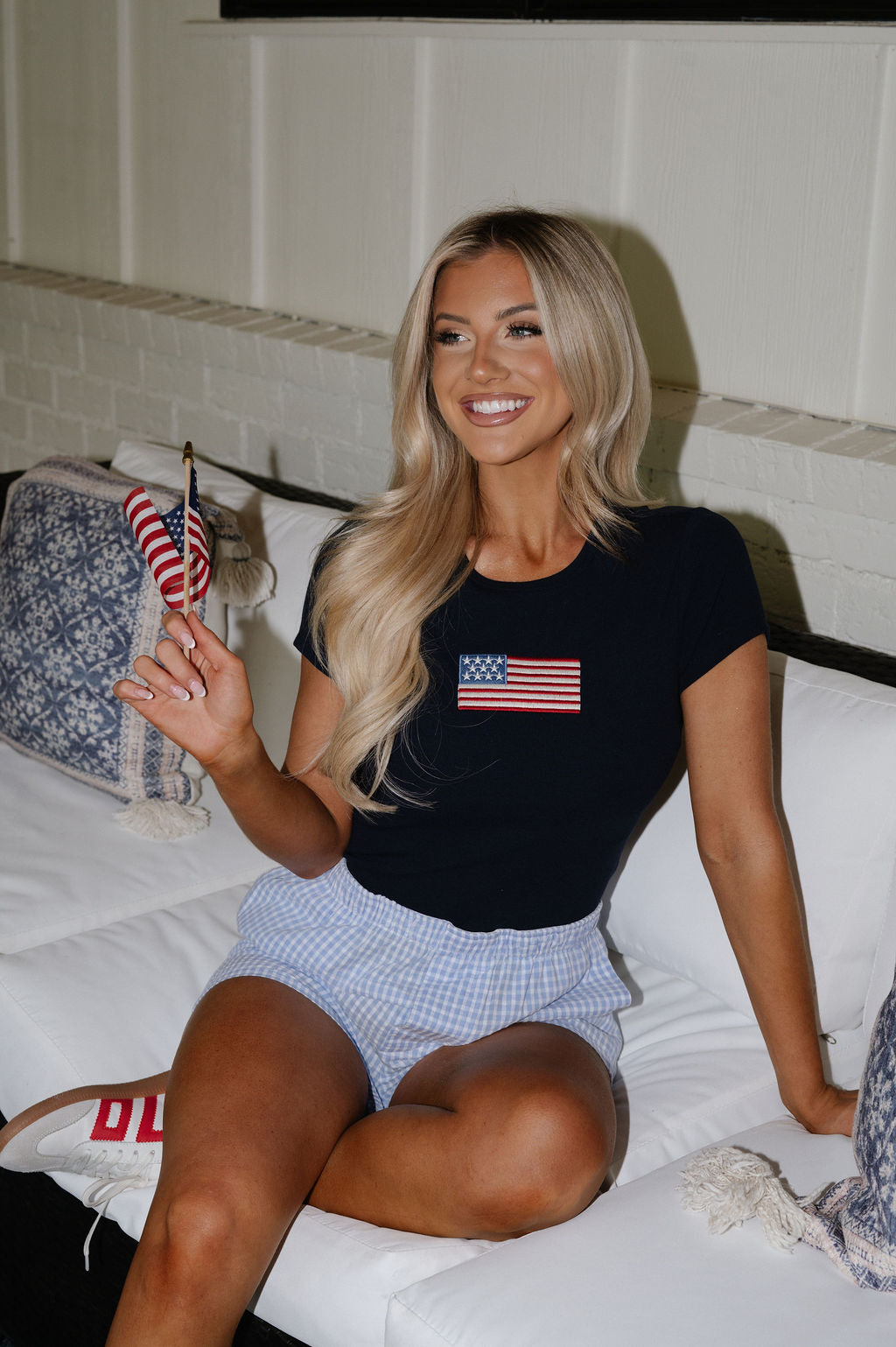 American Flag Baby Tee-Navy