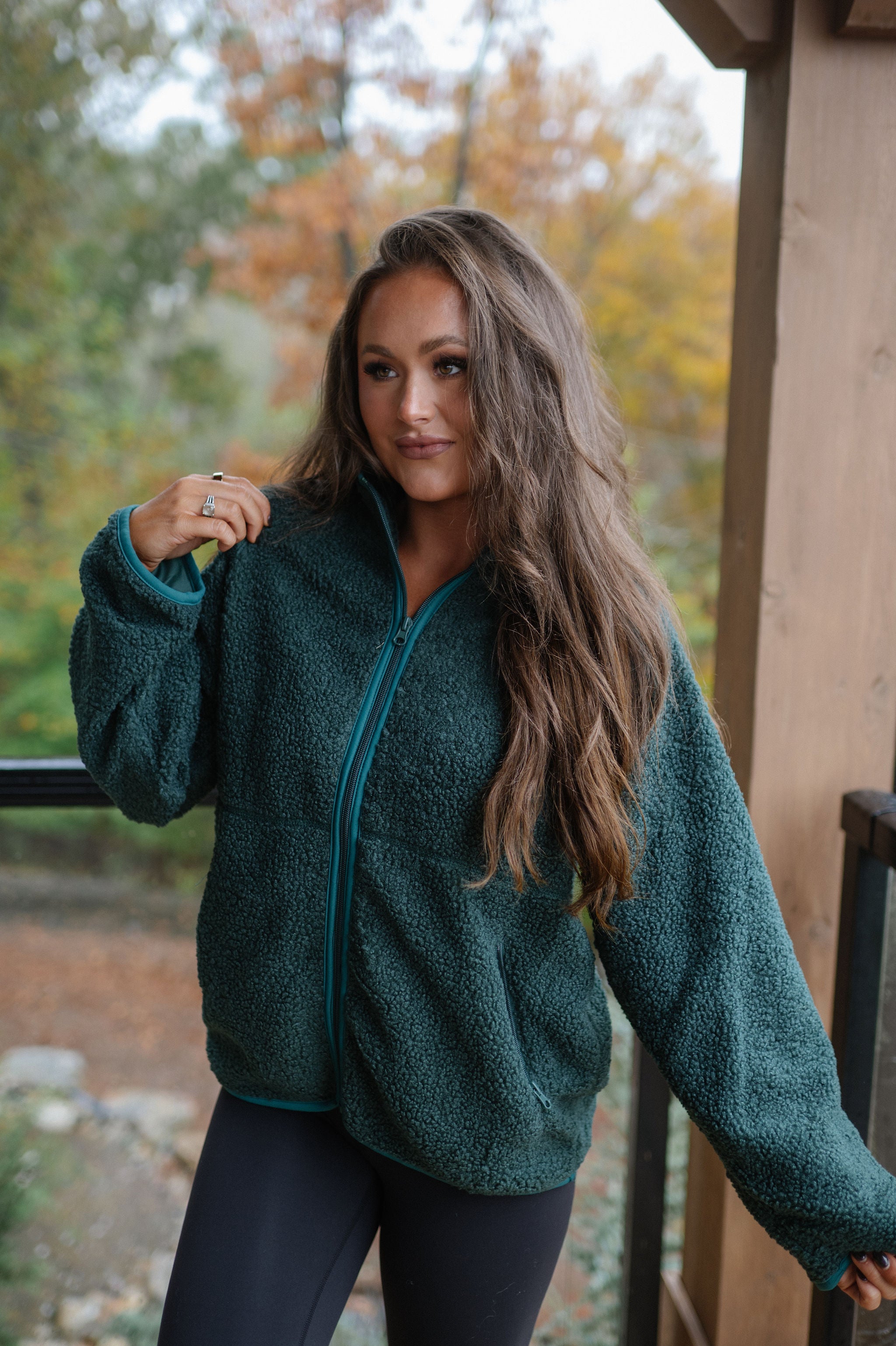 Raglan Sherpa Jacket-Green